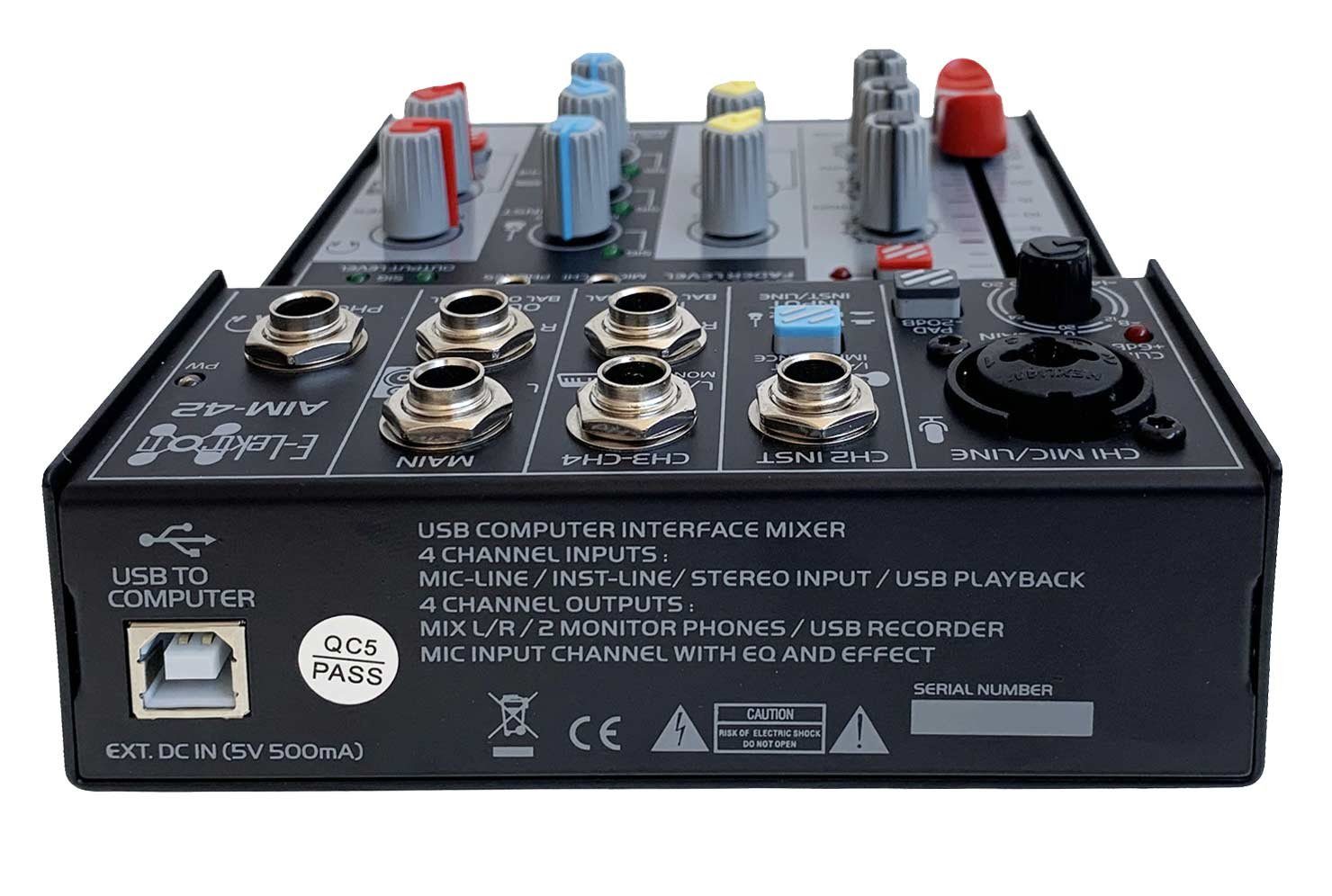 E-Lektron Mischpult AIM-42 USB-Interface, (1-tlg), für Streaming Recording Gaming Podcast, 4 Kanäle