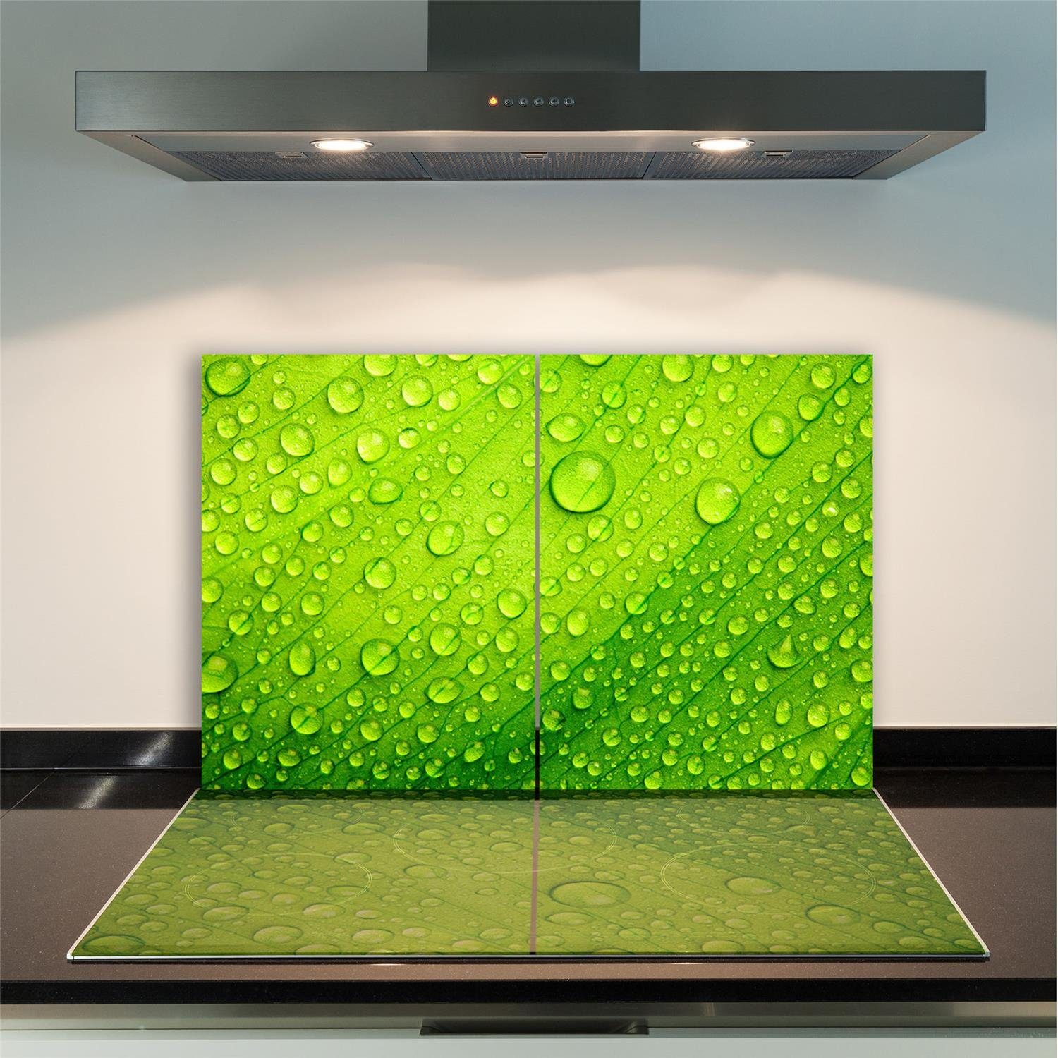 Decorwelt 2-teilig 80x52 Grün Wasser Ceranfeldabdeckung Abstrakt Herd-Abdeckplatte