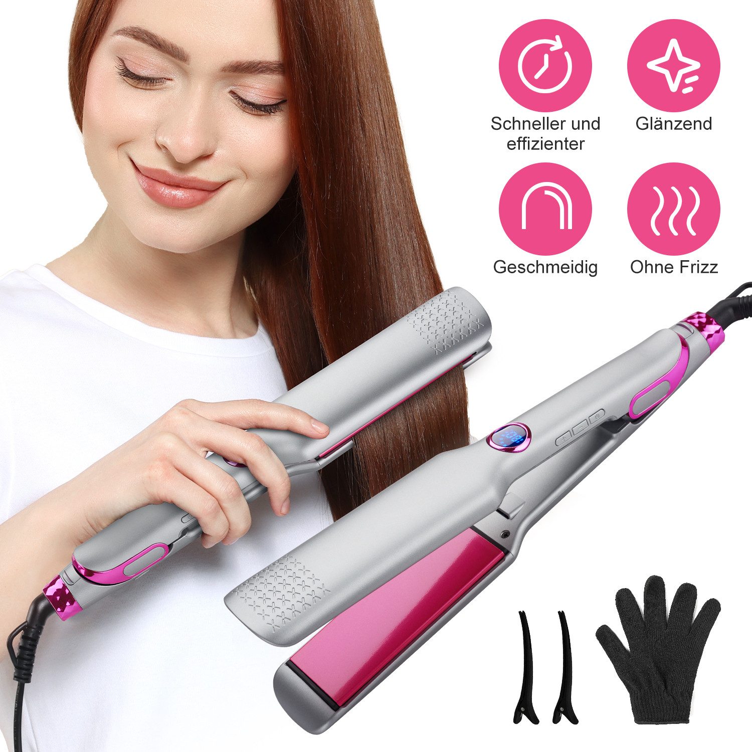 KNKA Glätteisen 2 in 1 Wellen und zum Glätten Keramik-Beschichtung, inkl.Haarclip*2,Handschuhen*1, Haarglätter 130℃-230℃ für alle Haartypen