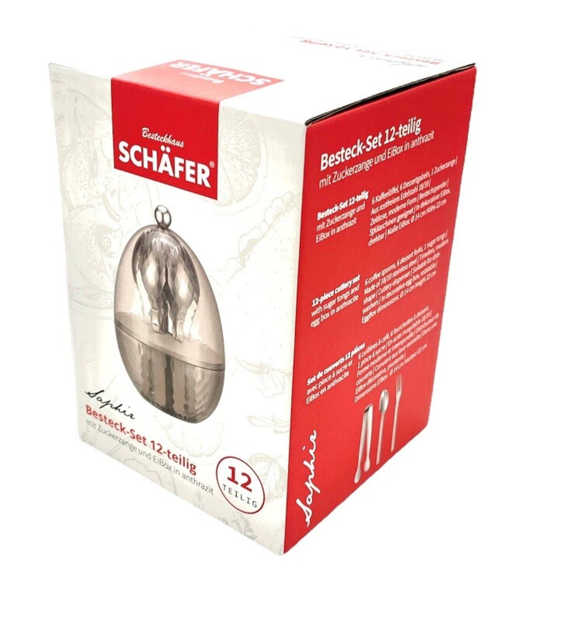 Schäfer Elektronik Besteck-Set aus 18/10 Edelstahl in Ei-Box Essbesteck-Set Mehrzweckbesteck (13-tlg)