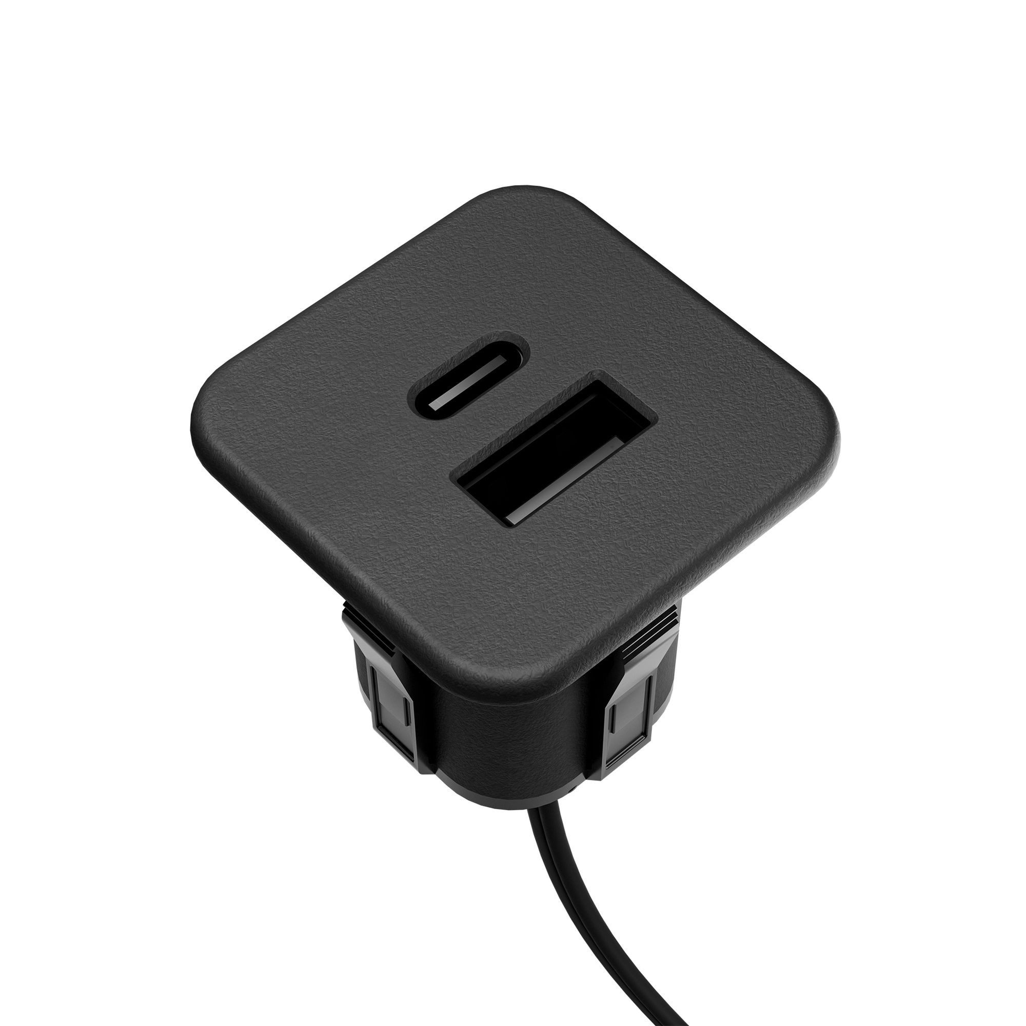 kalb Steckdose USB-C u. A Einbau-Hub für Möbel & Tischplatten Schwarz o. Silbergrau