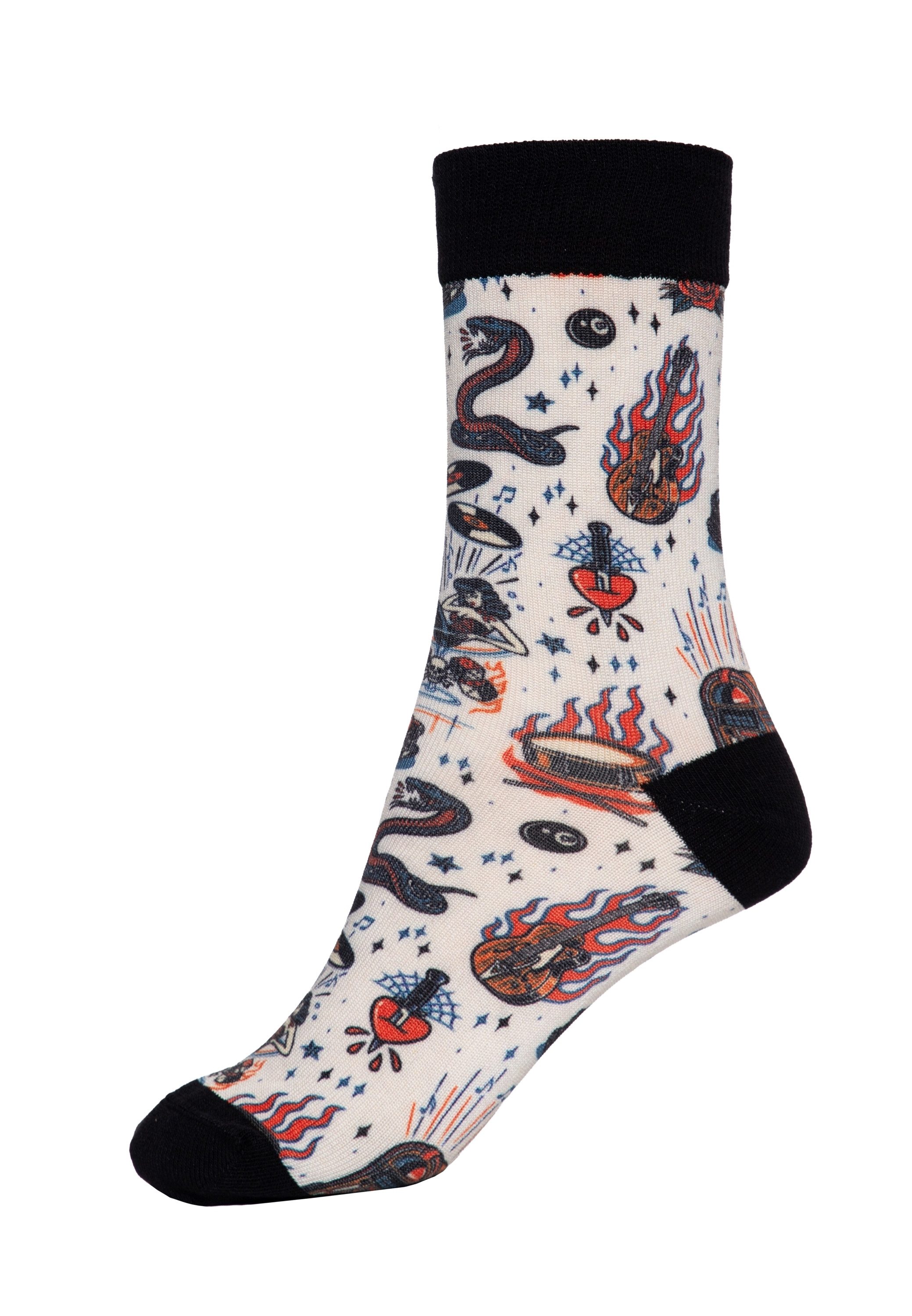 KingKerosin Socken Rock 'n' Roll Allover Desigin mit Rockabilly-Vibe