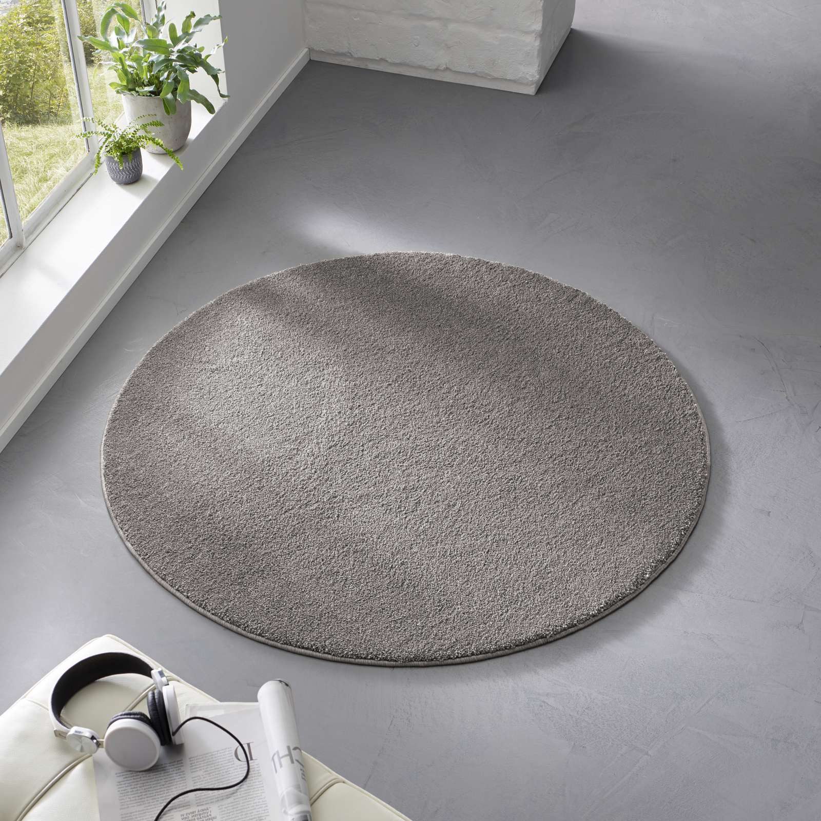 TaraCarpet Teppich Kurzflor-Frisee-Teppich Madrid Uni, rund, günstig online kaufen