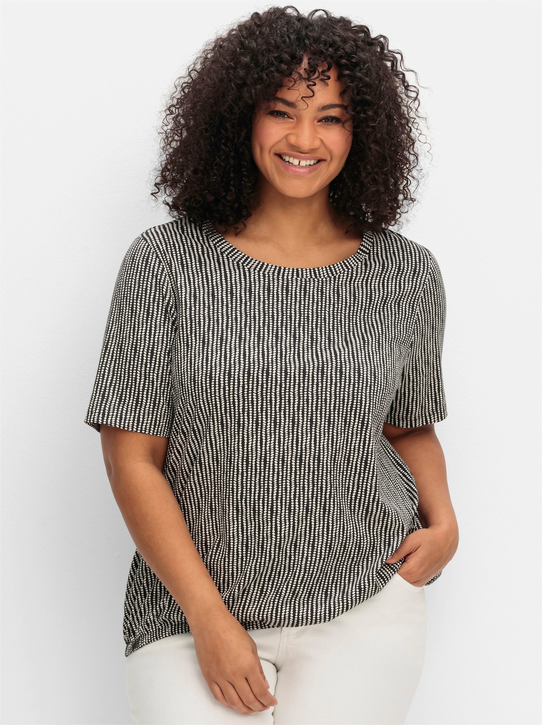 Sheego T-Shirt Kurzarmshirt . mit Minimal-Druck und Gummizugbund günstig online kaufen