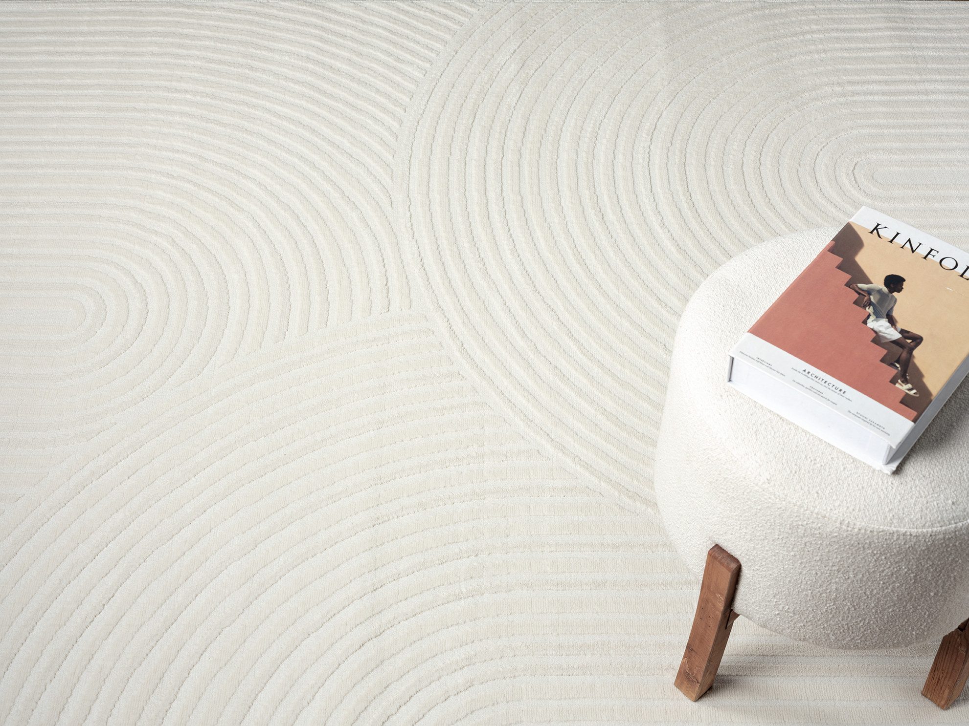 Vimoda Designteppich Wohnzimmer mit Kreis-Hochtiefmuster, Rechteck, kurzflor Teppich für Schlafzimmer, Wellenoptik, Boho Skandi
