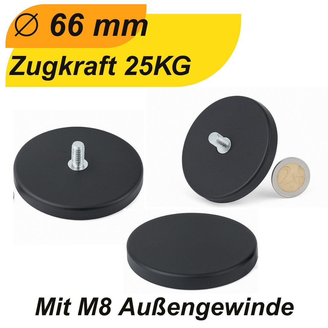Magnet Gummi Topfmagnet Ø66 mm mit M8 Innengewinde – starker Neodym-Magnet
