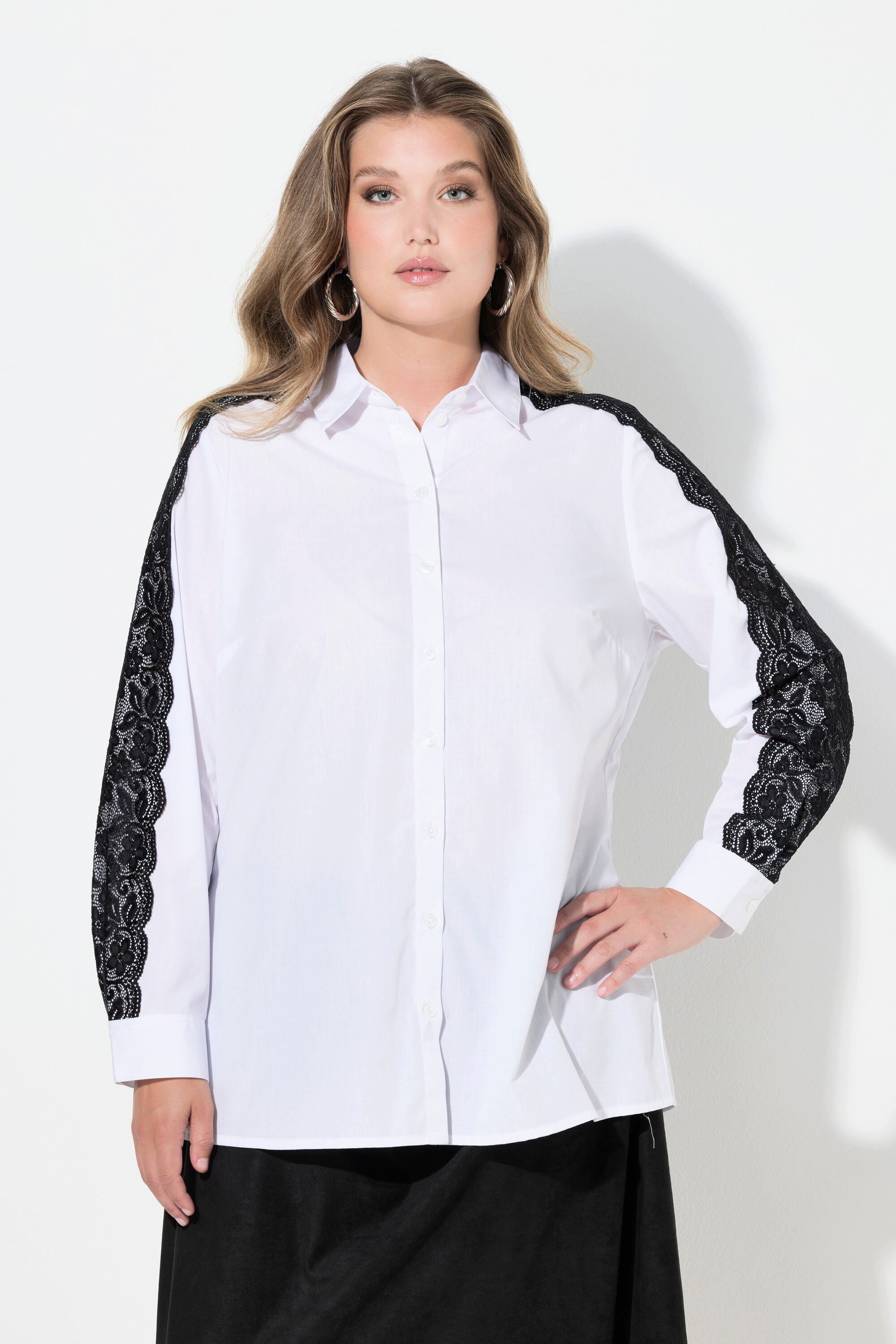 MIAMODA Longbluse Bluse A-Linie Spitze auf Schultern und Langarm