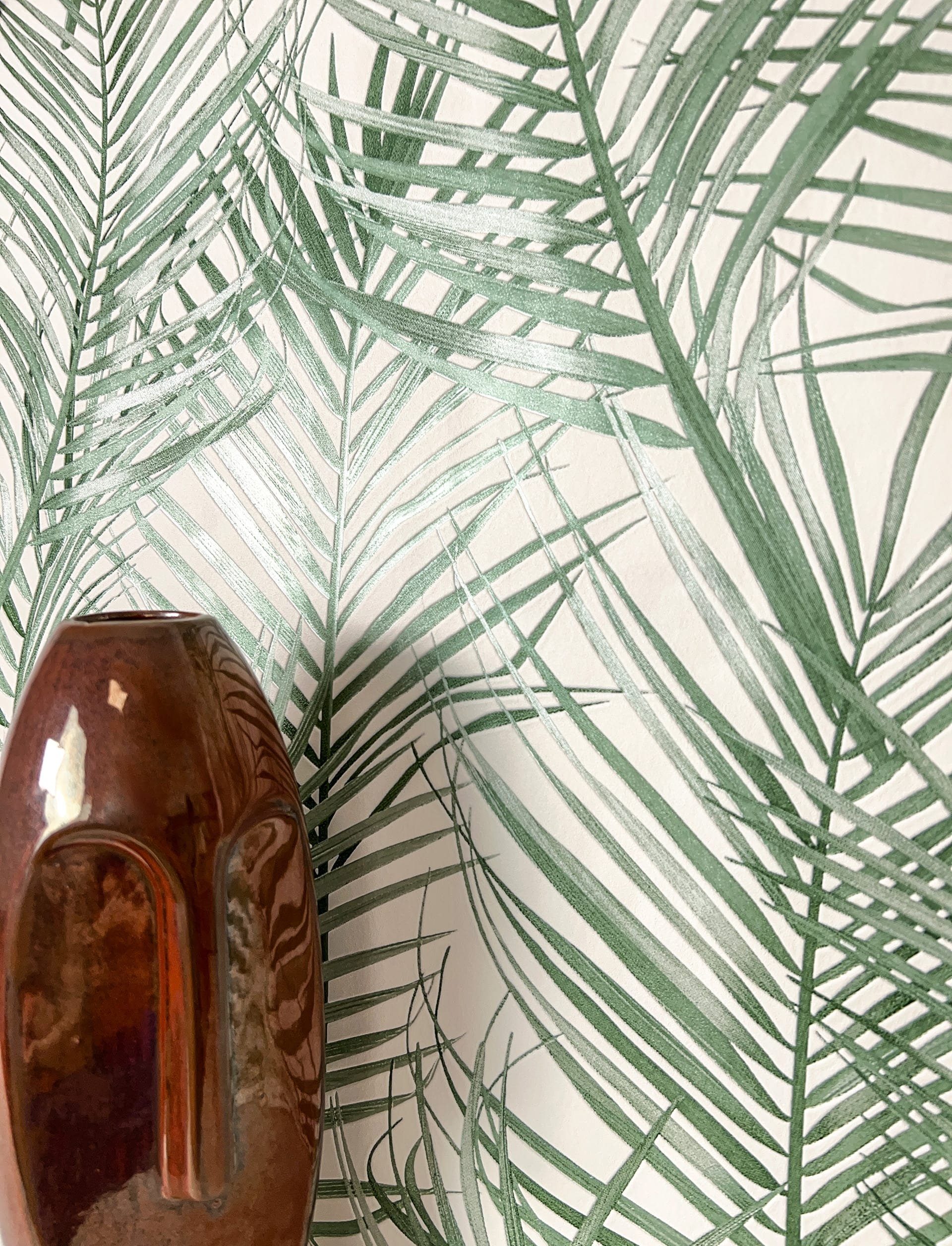 Newroom Vliestapete, Grün Tapete Modern Dschungel - Mustertapete Blumentapete Weiß Tropisch Floral Palmen Blätter für Wohnzimmer Schlafzimmer Küche
