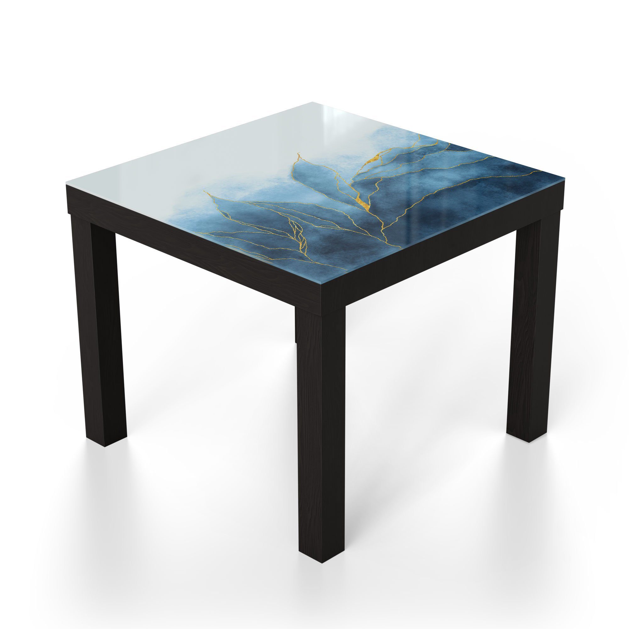 Glastisch Schwarz modern Glas Couchtisch Wasserfarbverlauf', Beistelltisch DEQORI 'Blauer