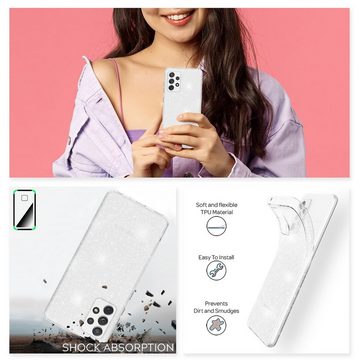Nalia Smartphone-Hülle Samsung Galaxy A72, Klare Glitzer Hülle / Silikon Transparent / Glitter Cover / Bling Case