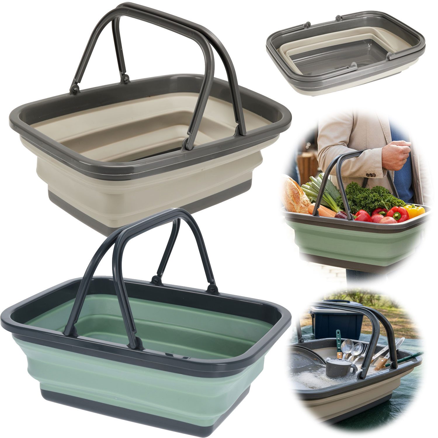 LS-LebenStil Einkaufskorb Flexibler Faltkorb 38x28cm Einkaufstasche Shopper faltbar mit Griff, 10.00 l, TRT Kunststoff ähnlich Silikon - Wäschekorb Picknick-Korb Camping