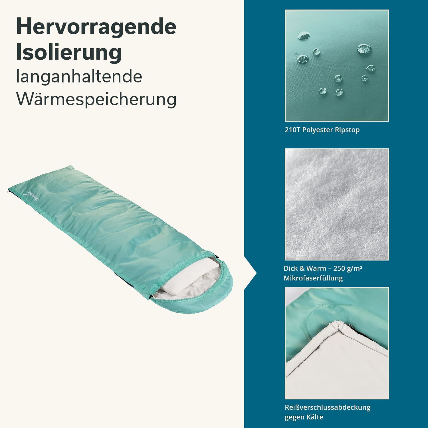 Skandika Schlafsack Schlafsack Rechteckiger Skye, 3 Jahreszeiten, Innentasche mit Klett (Packsack mit Kompressionsbändern und Schutzhaube), mit Kissen, koppelbar, 220 x 75 cm, 250g/m² Mikrofaserfüllung