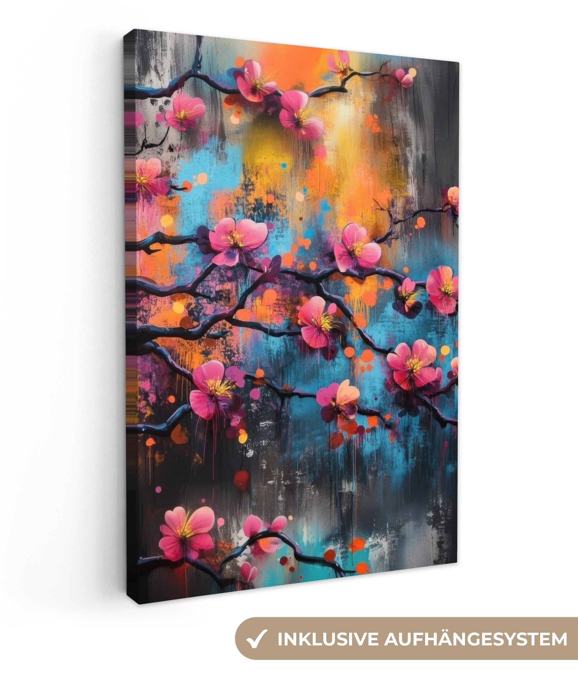 Leinwandbild Blumen - Zweig - Abstrakt - Rosa