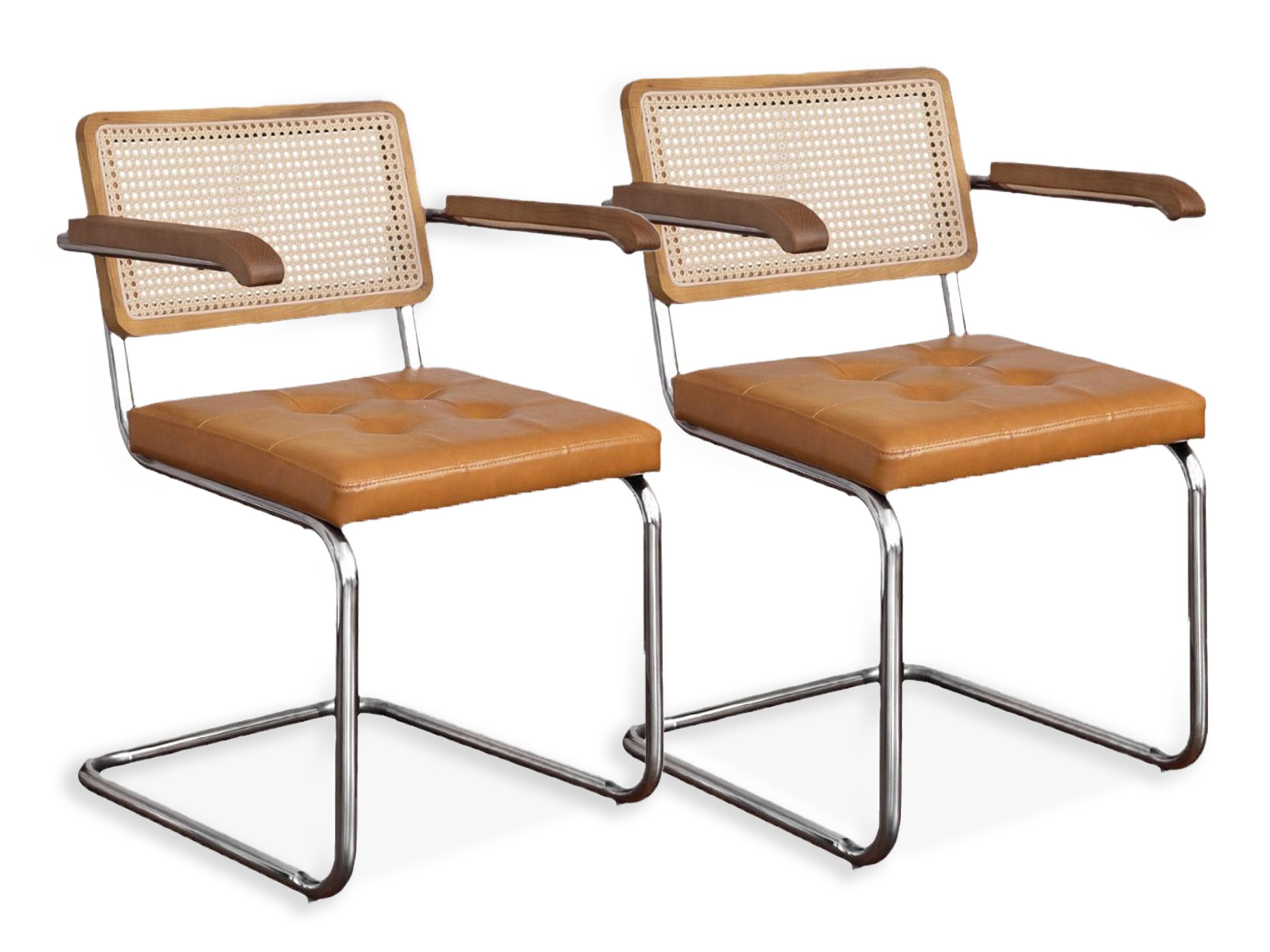 SeedWave Freischwinger 2er Set Esszimmerstühle mit Rattan-Rückenlehne, PU-L günstig online kaufen