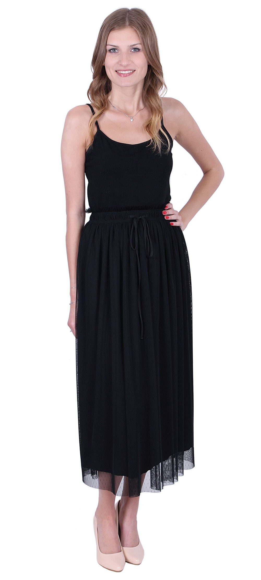 Maxikleid Schwarzer Maxi-Rock aus Netzstoff John Zack S