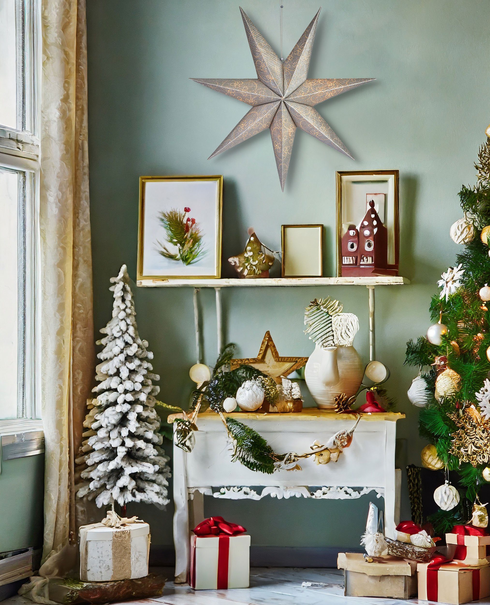 BRUBAKER Dekostern 60 cm Weihnachtsstern für Innen - Adventsstern mit E14 Fassung Hängend, 1 St., 3D Papierstern mit 3,5m Kabel - Fenster Stern Weihnachten Leuchtstern