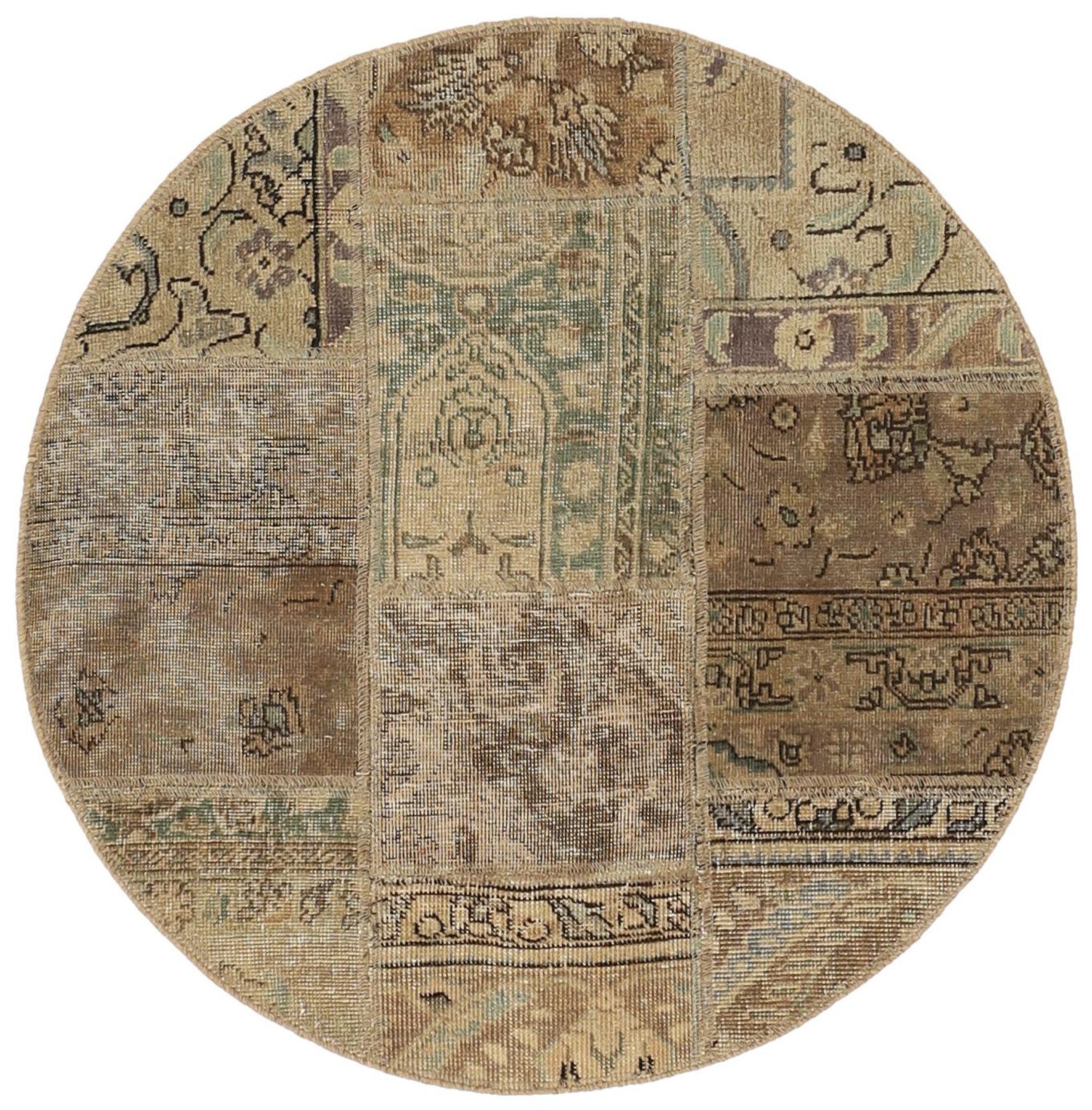 Nain Trading Orientteppich Patchwork 101x101 Handgeknüpfter Moderner Orientteppich, rund, Höhe: 8 mm