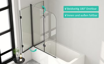 Hopibath Duschwand für Badewanne Schwarz 120x140 110x140 100x140, 6mm beidseitig NANO Glas, (Badewannenaufsatz 2 teilig faltbar, Klarglas), Verstellber Aluprofile, 180° schwenkbar