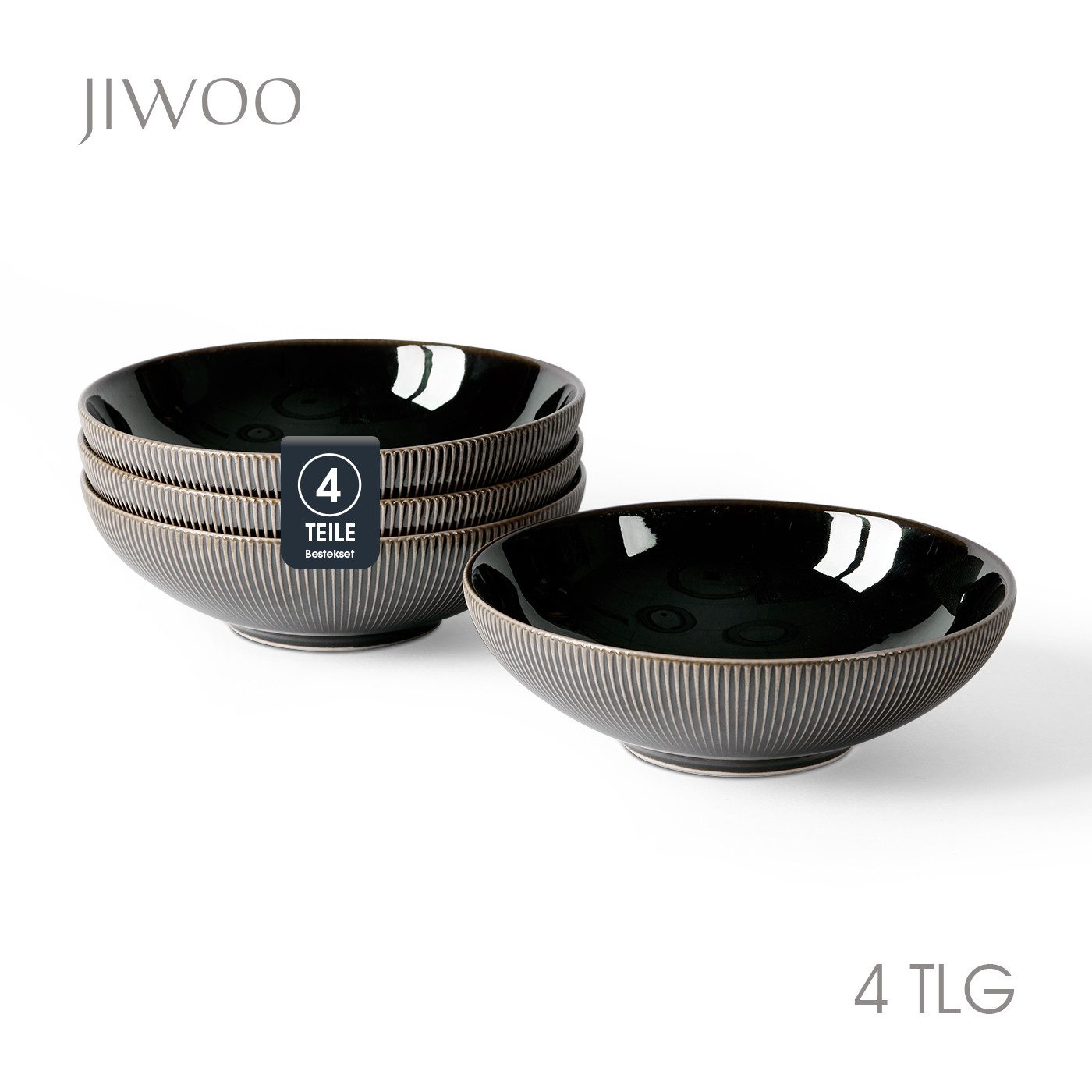 JIWOO Suppenteller 4/6er Ø20cm Speiseteller Salatteller Pastateller Teller Suppenschüssel, (4 St), Hochwertiges Tellerset Schwarz Mikrowellen spülmaschinenfest Ø20cm