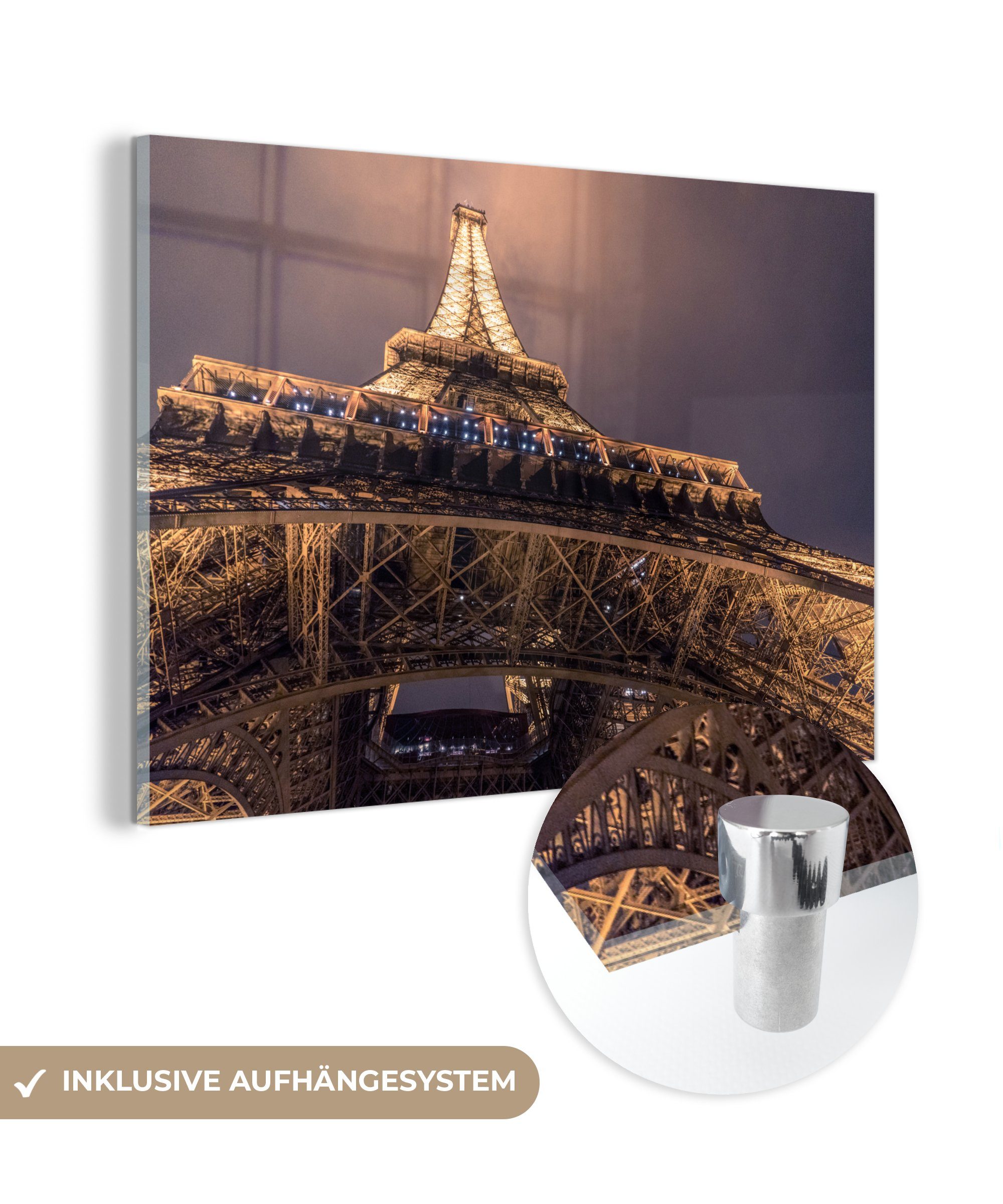 MuchoWow Acrylglasbild Eiffelturm - Architektur - Nacht, (1 St), Acrylglasbilder Wohnzimmer & Schlafzimmer