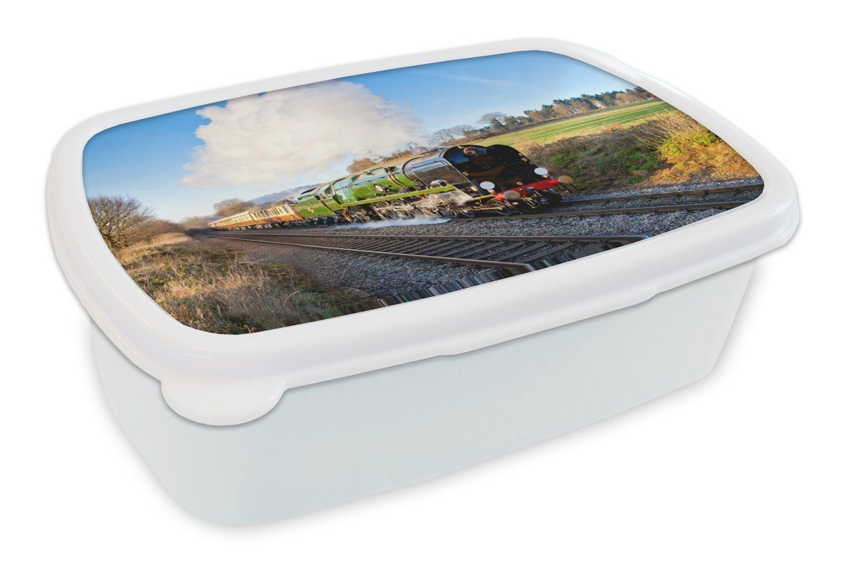 MuchoWow Jungs Zug und für Mädchen Natur - Kinder weiß Lunchbox Blau, - Kunststoff, (2-tlg), Brotbox Brotdose, für Erwachsene, und