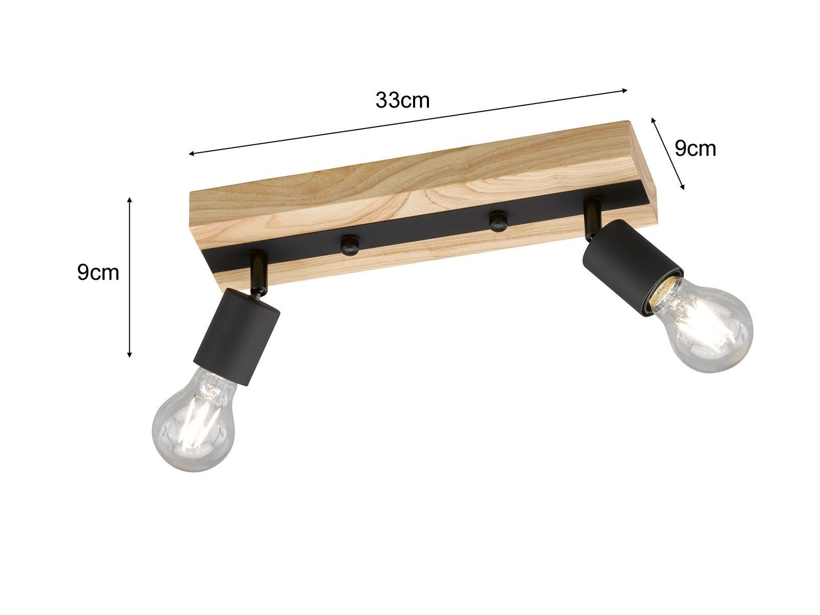 wechselbar, innen Deckenlampe Holz-lampe Deckenstrahler, 33cm Dimmfunktion, LED Holzbalken Strahler 2-flammig LED FHL easy! Warmweiß, mit B: