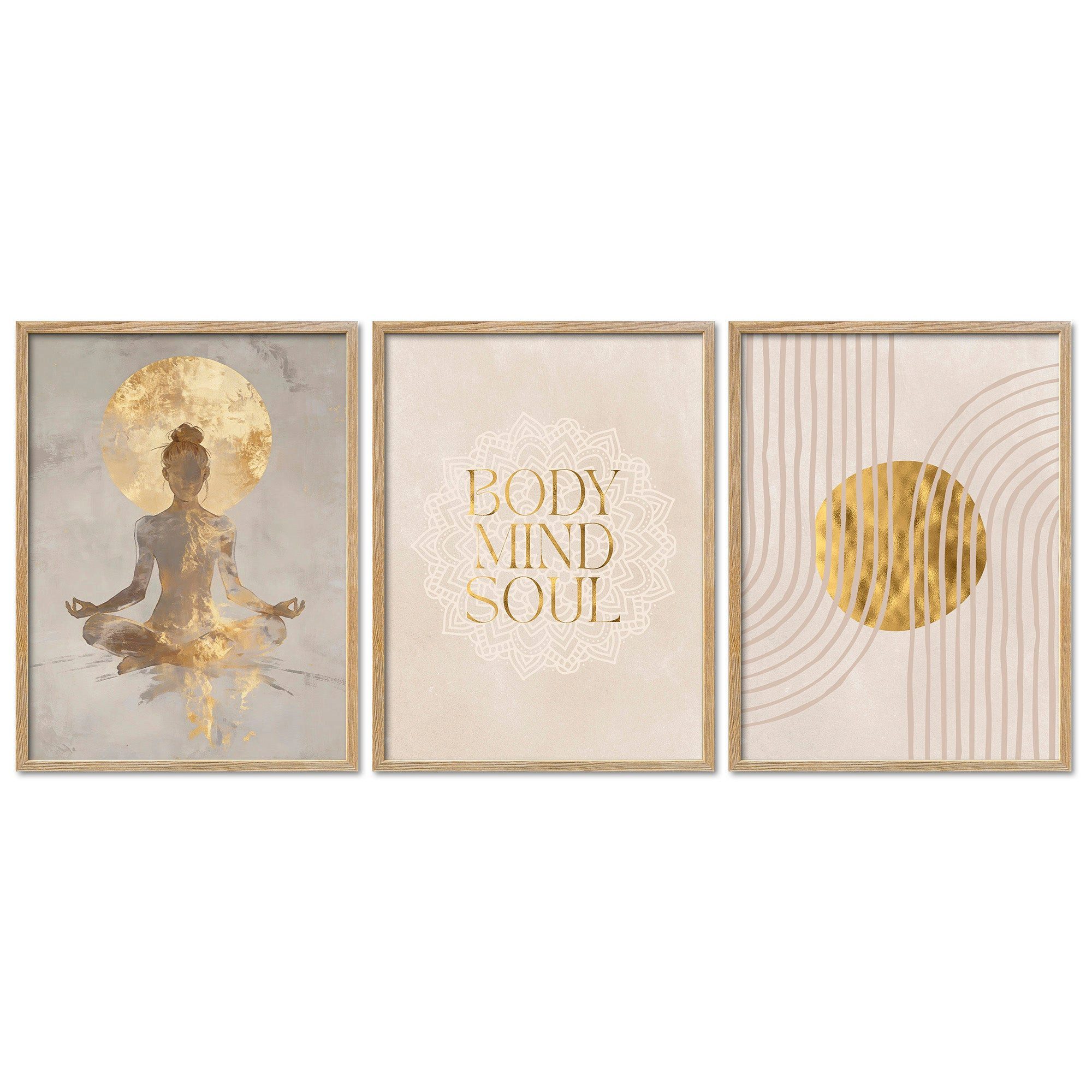ARTFAVES Bilder-Collage Poster Set Yoga Spirit Trio I mehrteilige Bilderwand I Wandbilder Spir, (Wandbilder modern, 3 St)