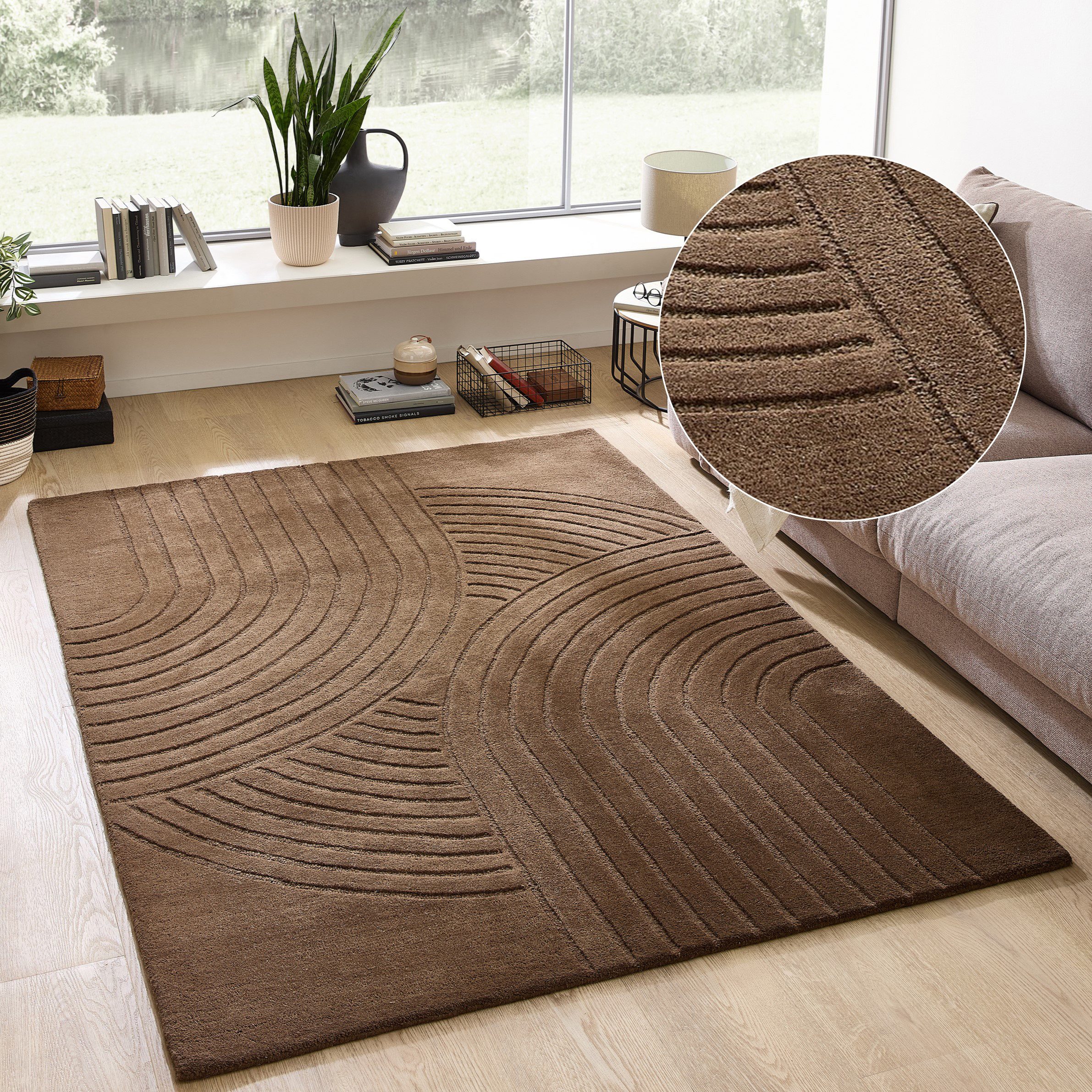 OTTO home Wollteppich Gabbo Design, Handgefertigt, Teppich, reine Wolle, rechteckig, Höhe: 14 mm, Hoch-Tief-Effekt, reine Wolle, Scandi-Look, Naturfaser