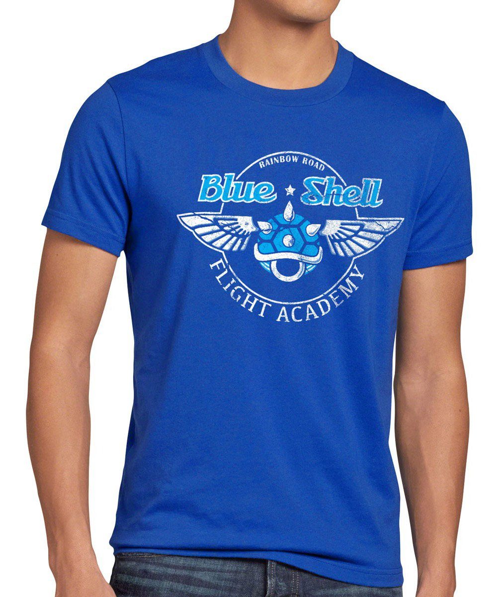 style3 Print-Shirt Herren T-Shirt Blue Shell luigi academy panzer kart mario wii switch rennen auto blau