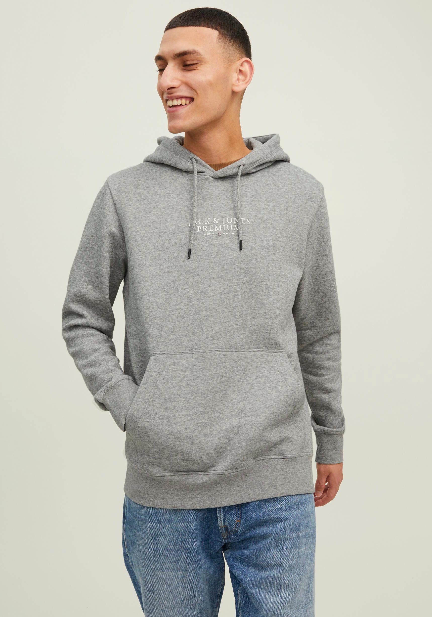 Jack & Jones Kapuzensweatshirt BLUARCHIE SWEAT HOOD hellgrau meliert