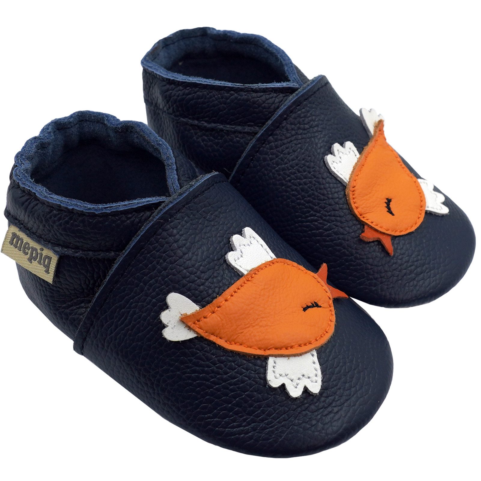 mepiq Krabbelschuhe Baby Lauflernschuhe lederpatschen Vögelchen Barfußschuh Rutschfest atmungsaktiv
