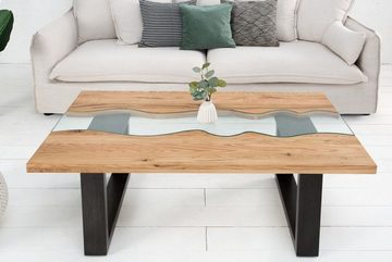 Casa Padrino Couchtisch Designer Massivholz Couchtisch mit Sicherheitsglas Natur 115cm x H. 45cm - Salon Tisch