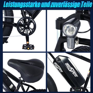 Docrooup E-Bike E Bike Elektrofahrrad E-Mountainbike, 26" 4.0 Breiten Reifen E-Fahrrad, Kettenschaltung, 250W Heckmotor, (Pedelec für Damen und Herren, 250W Motor 48V17Ah abnehmbaren akku, 7 Gänge ebike), Reichweite bis zu 35-100km