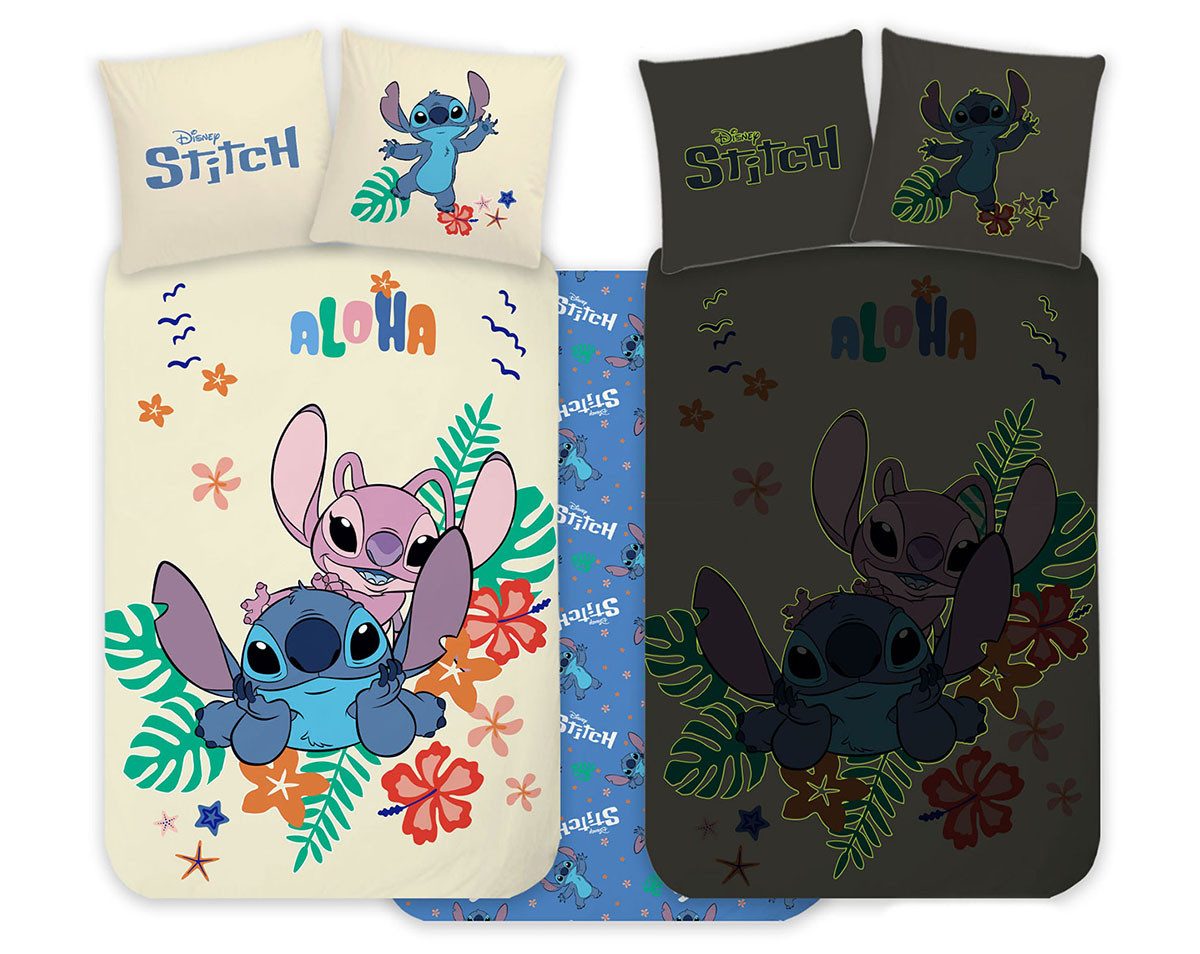BrandMac Kinderbettwäsche Lilo und Stitch Leuchtbettwäsche Kinderbettwäsche 100x135cm, Renforcé, 2 teilig