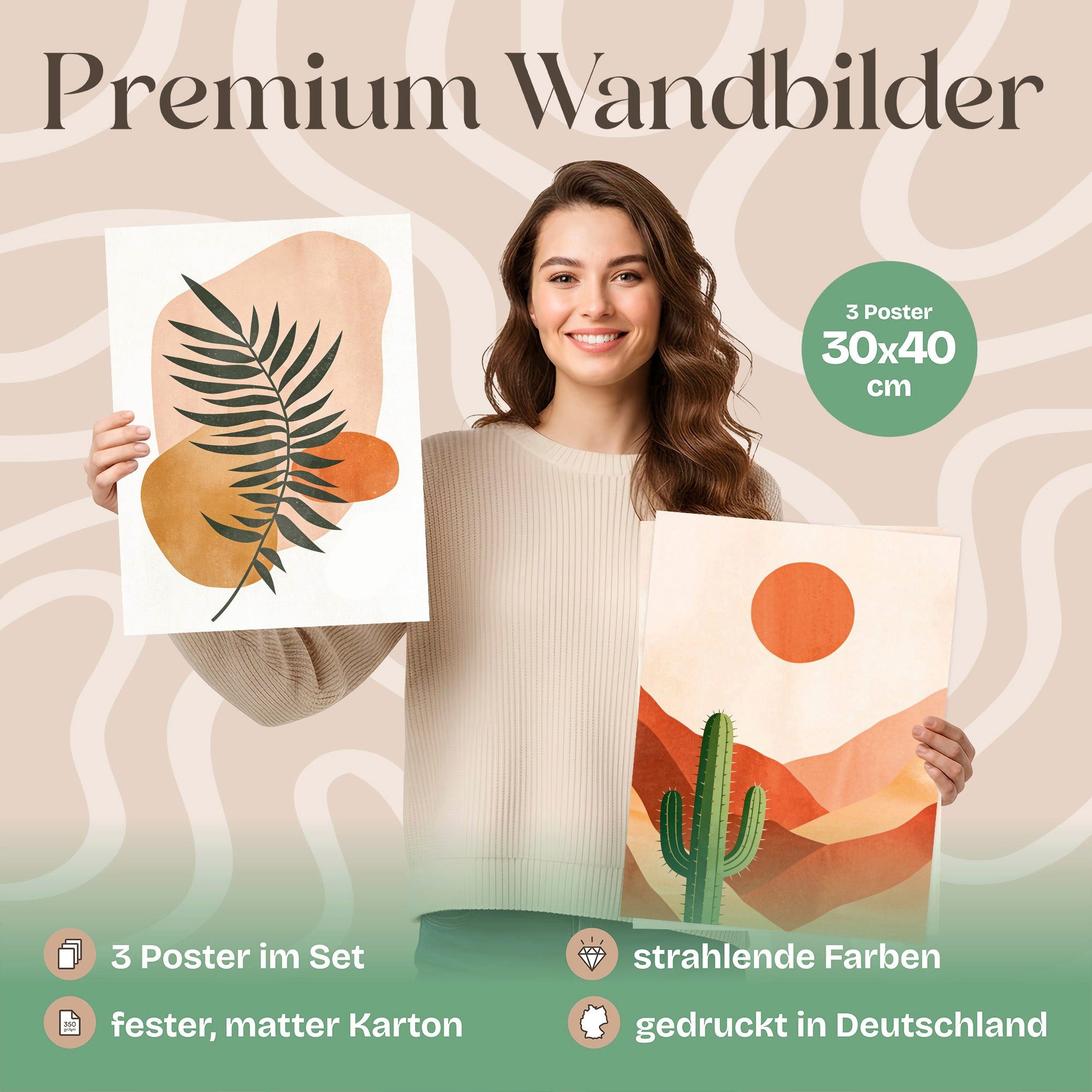 ARTFAVES Bilder-Collage Poster Set Abstract Boho Trio I mehrteilige Bilderwand I Wandbilder Bo, (Wandbilder modern, 3 St)