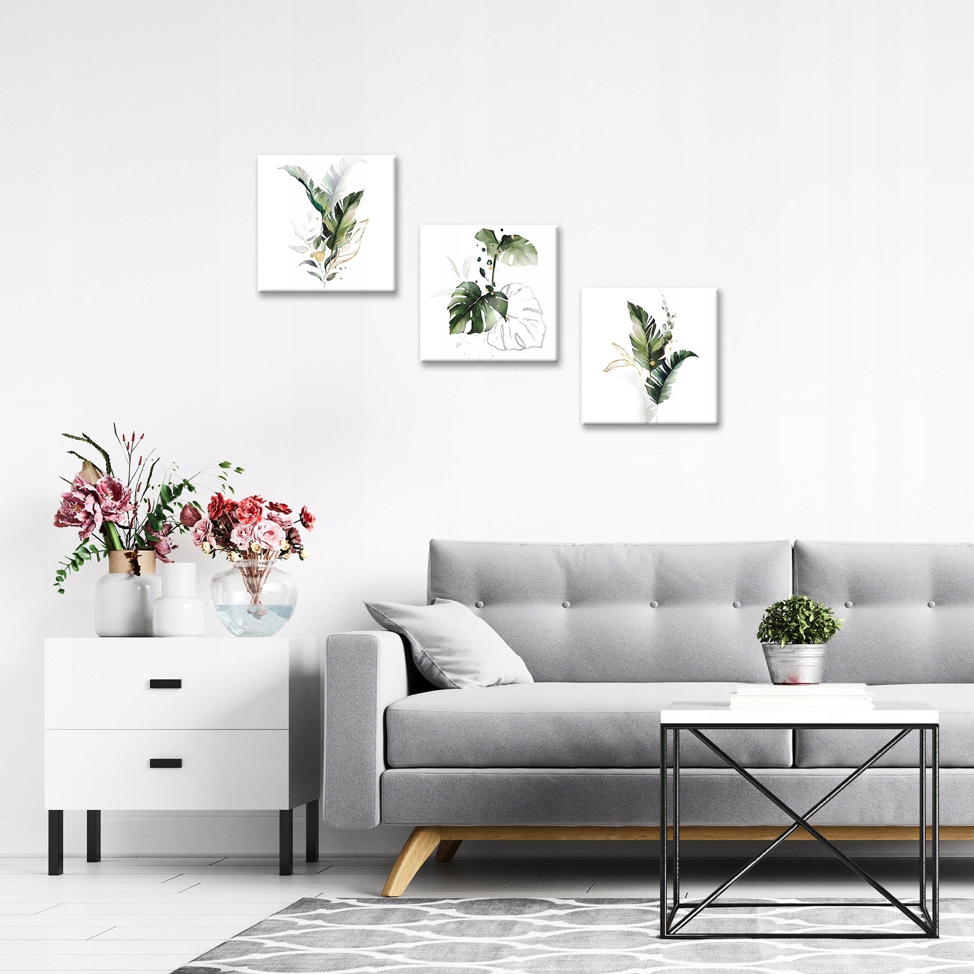 Wallarena Leinwandbild Blätter Pflanzen Weiß Wandbild 3 Teile SET XXL Wandb günstig online kaufen