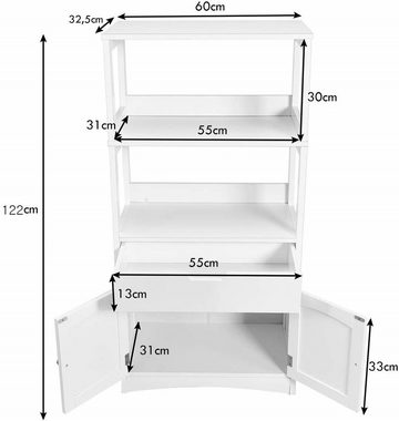 COSTWAY Mehrzweckschrank Bücherschrank mit Türen & 3 Regalen & Schublade