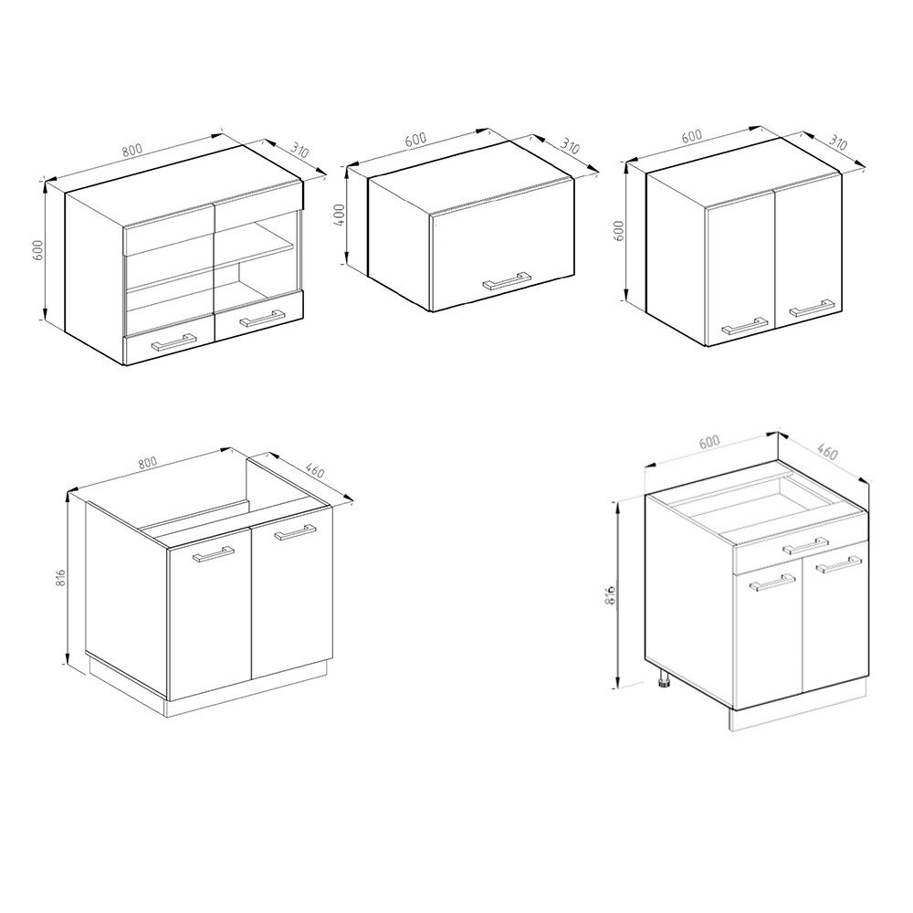 Vicco Küchenzeile R-Line, Anthrazit Hochglanz/Weiß, 200 cm ohne Arbeitsplat günstig online kaufen
