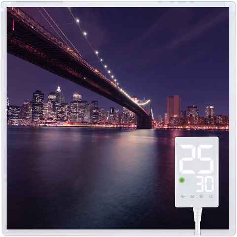 Heidenfeld Infrarotheizung Elektro Heizung HF-HP105 Brooklyn Bridge mit Thermostat, 300 - 1000 W, Infrarot Wand Bild Heizung Heizkörper - 10 J. Garantie - 28 Programme