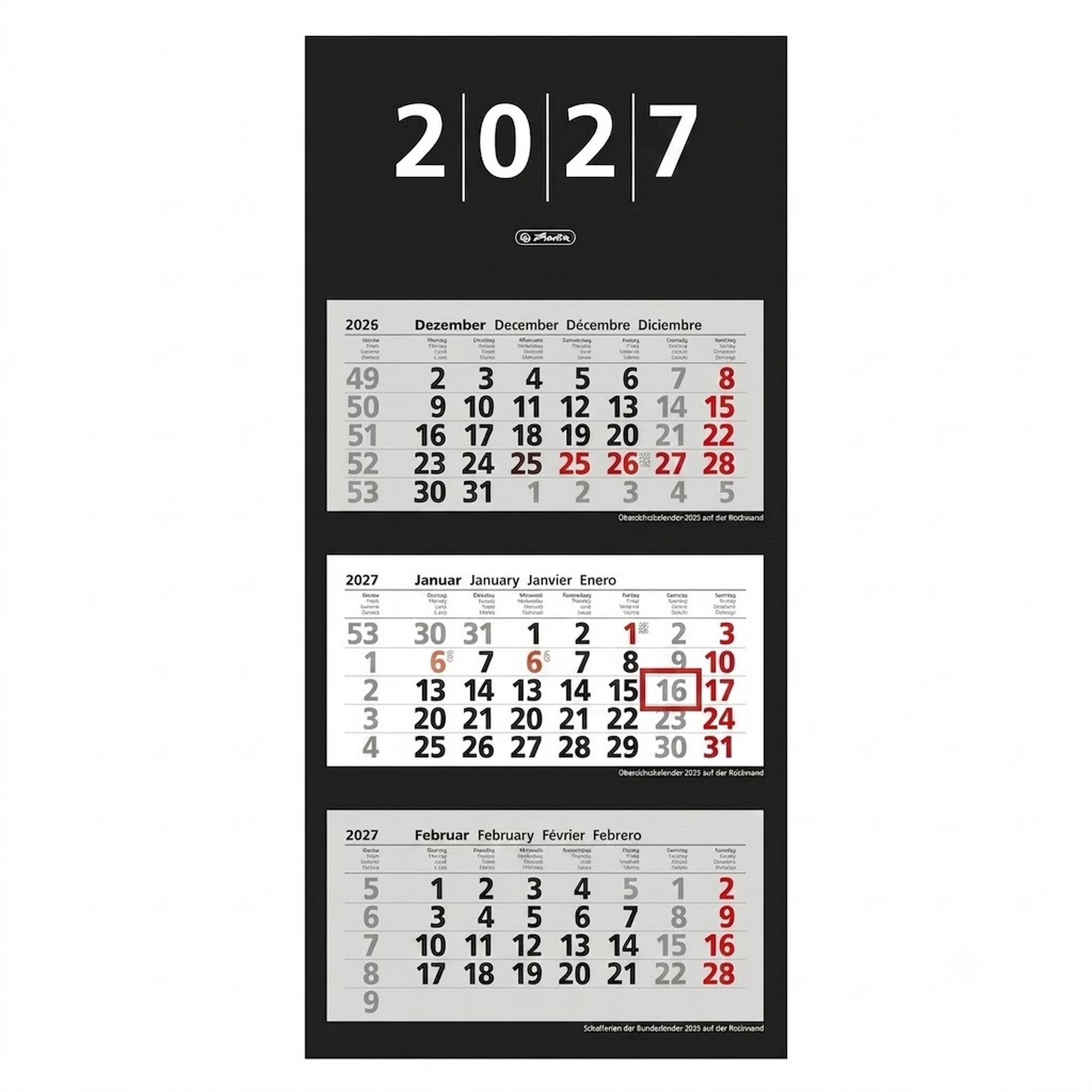 Herlitz Wandkalender herlitz 3-Monats-Wandkalender 2027
