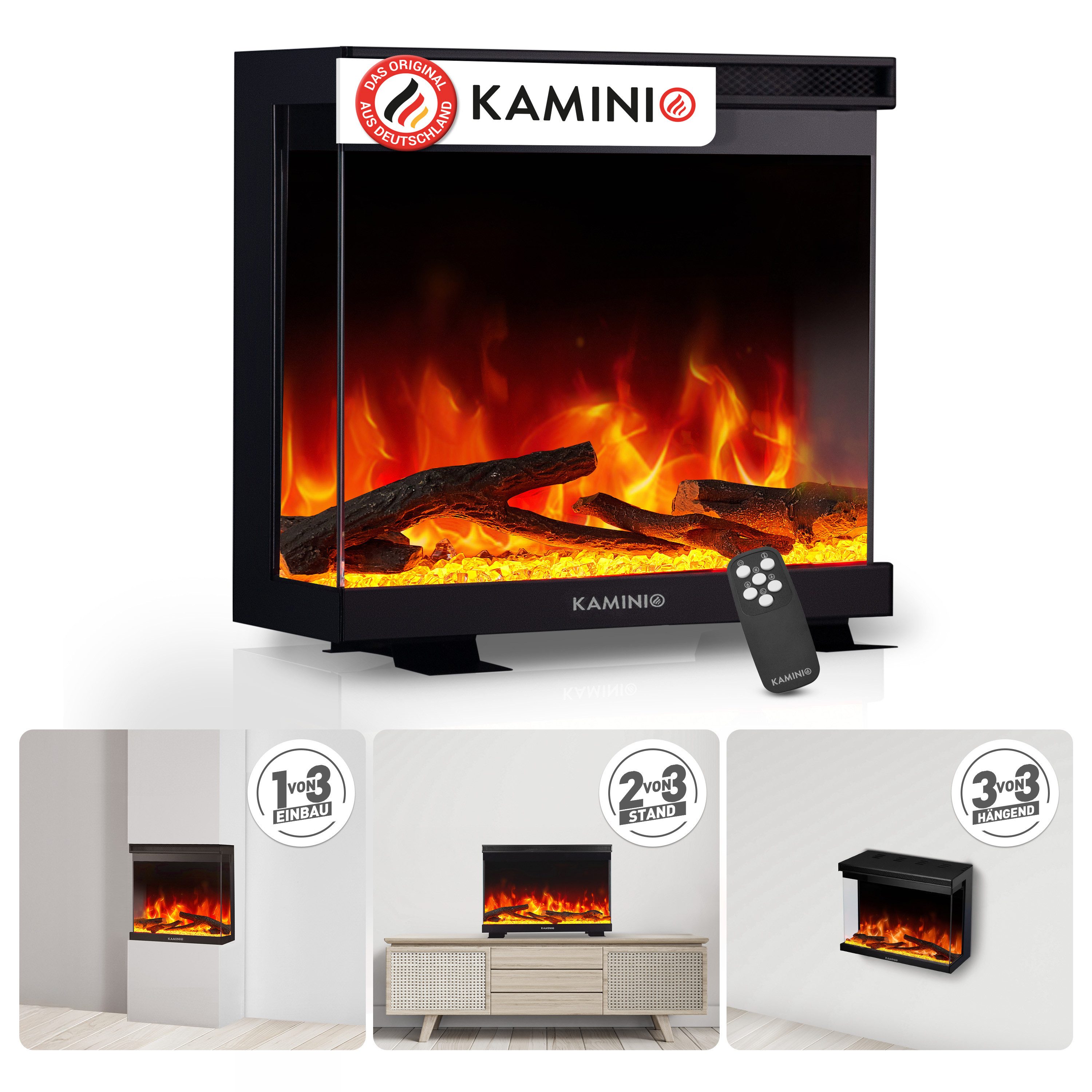 KAMINIO Elektrokamin LEA, 3in1 Kamin: Elektrischer Stand-, Wand- und Einbau günstig online kaufen