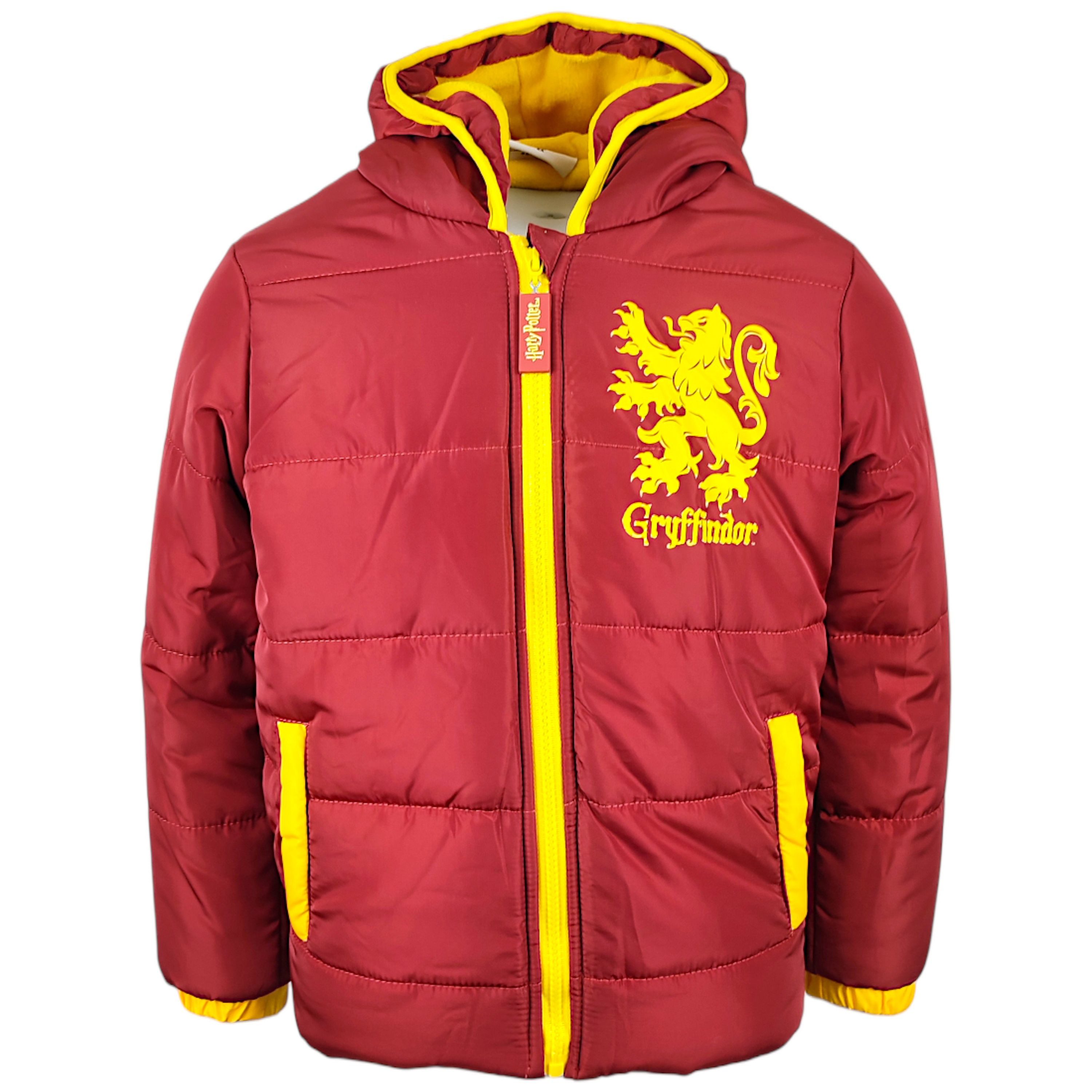 Harry Potter Winterjacke Gryffindor Kinderjacke mit Kapuze & Fleece Futter Größe 104 - 140 cm