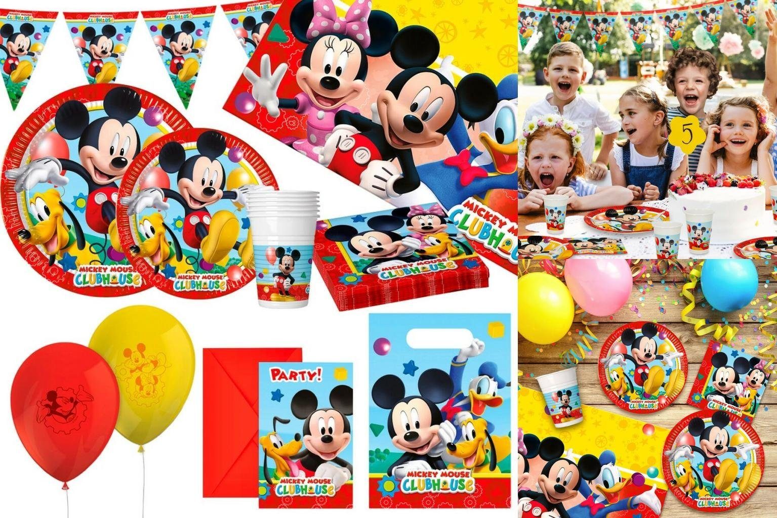 Party Mickey Pappteller Set Mickey Einweggeschirr-Set Partyartikel Disney Mouse 66-teilig Becher Fähnch Mouse