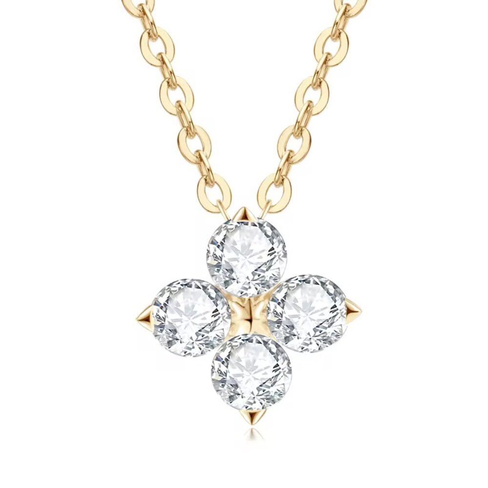 Silberkette Moissanit Kleeblatt Damen Halskette 925 Silber 18K Weißgold/Gelbgold