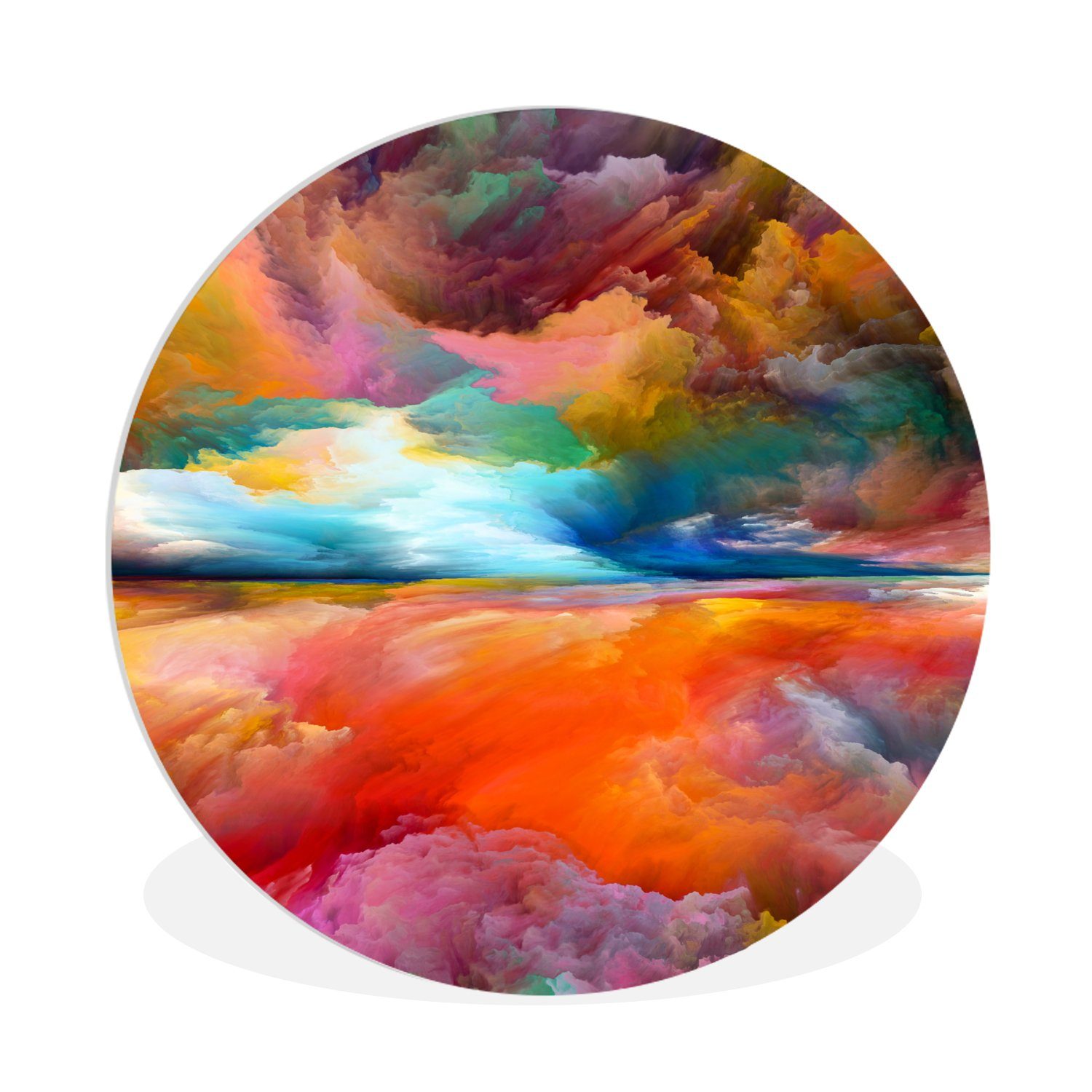 MuchoWow Gemälde Gemälde - Ölgemälde - Abstrakt - Wolken, (1 St), Kreis Wanddekoration Forex, Rundes Wandbild, Wohnzimmer, 30x30 cm