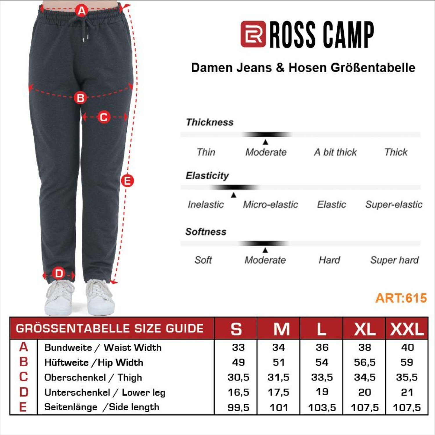 Schwarz Damen Sweathose Lycra, Fit, Jogginghose (1-tlg) ROSS Baumwolle Slim CAMP