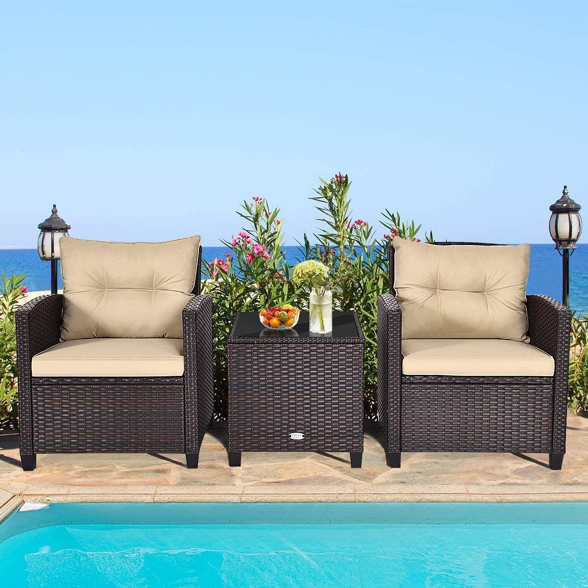 KOMFOTTEU Sitzgruppe Rattan Gartenmöbel, (Set, 3-tlg), günstig online kaufen