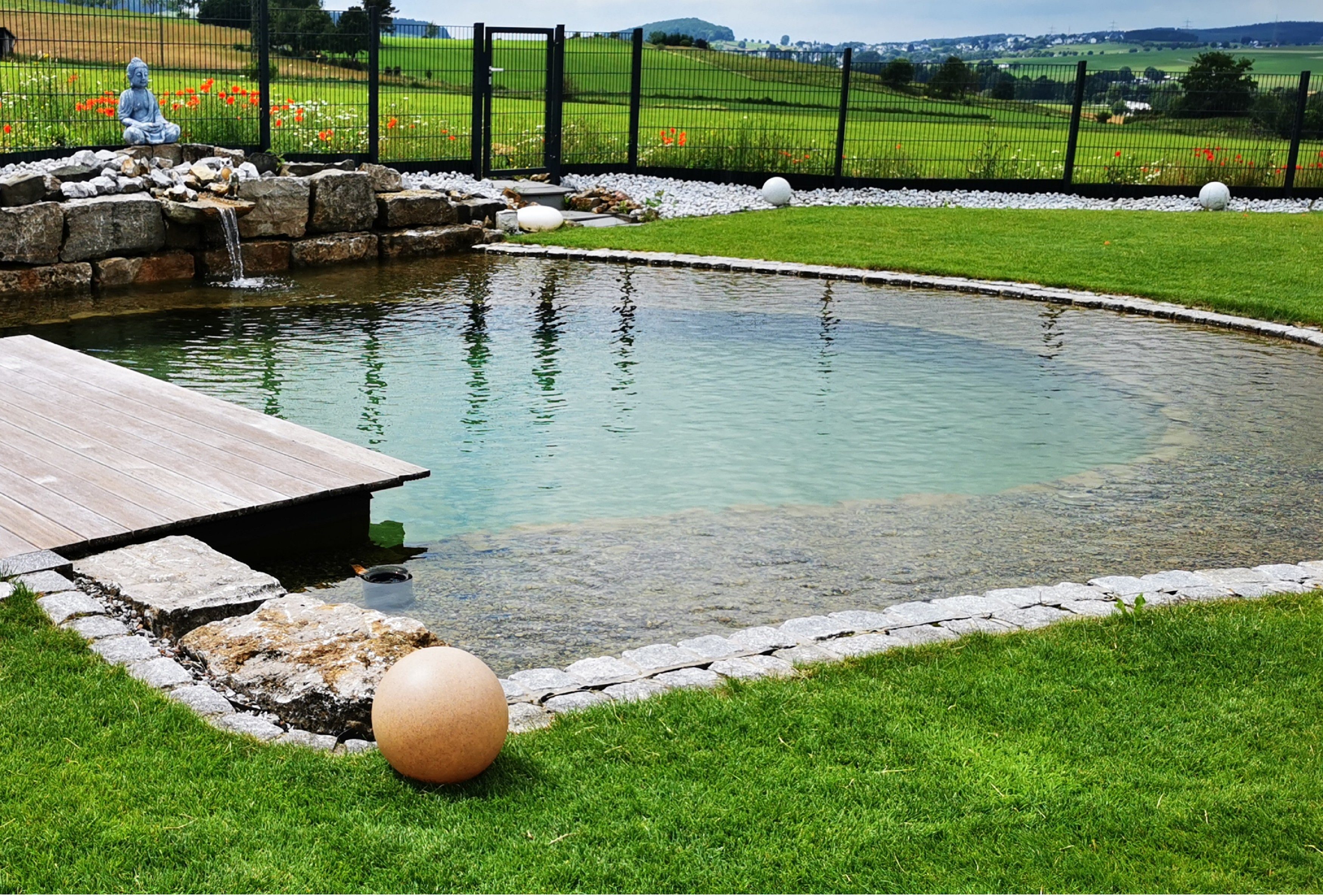 TRANGO LED Gartenleuchte, 300S Gartenkugel IP65 Kugelleuchte *SANDSTONE* mit 30cm Durchmesser und ca. 5 Meter IP44 Zuleitungskabel & E27 Fassung, Kugellampe, Gartenleuchte, Außenleuchte, Außenlampe