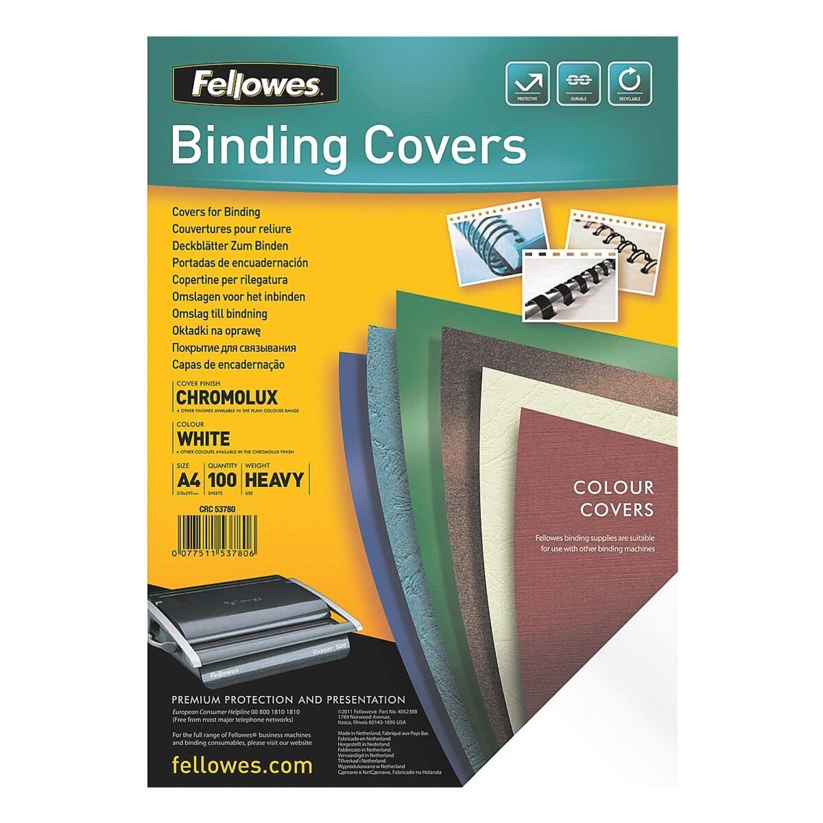 FELLOWES Papierkarton, Deckblätter zum Binden, 250 g/m², 100 Stück