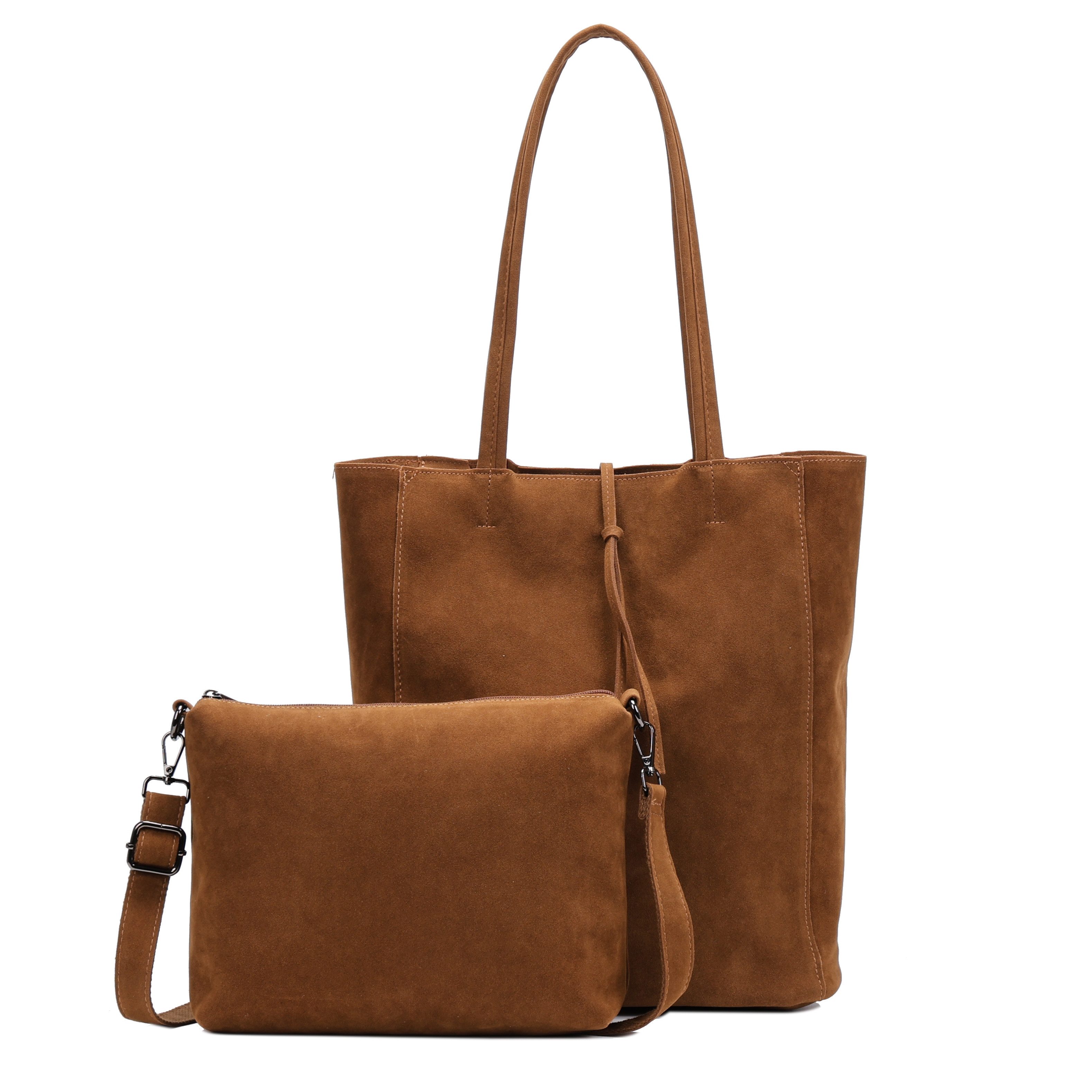 MIRROSI Shopper Damen Tasche 2-teilig Wildleder-Optik aus Stoff (Schultertasche mit kleiner Umhängetasche, 31x14x36 cm), Neue Kollektion Herbst/Winter 2026